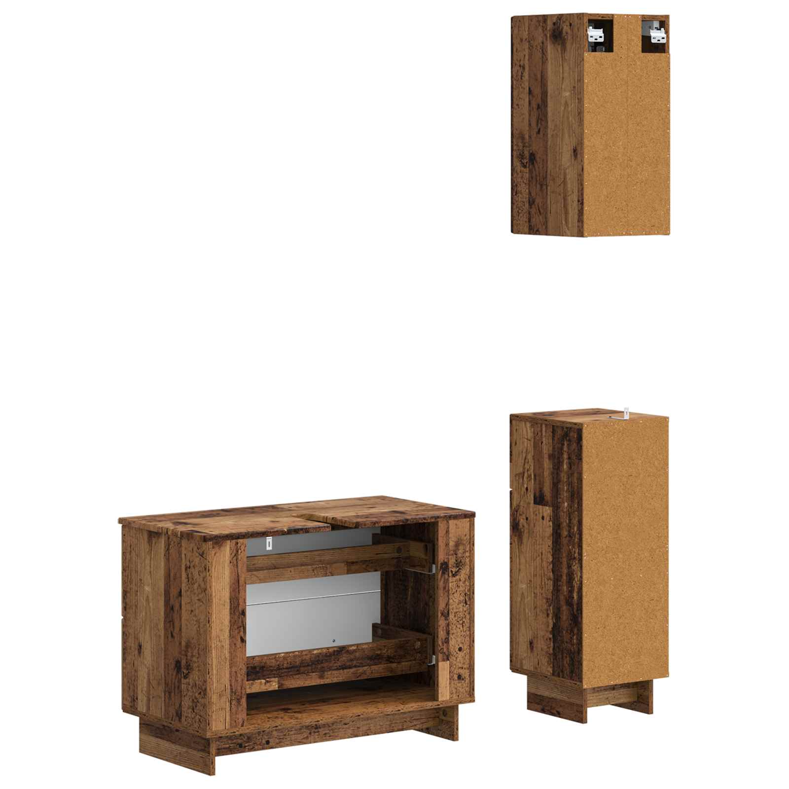 3-delige badkamerkast set EDE Oud hout Bewerkt hout is nu te koop bij PeponiXL, paradijselijk wonen!