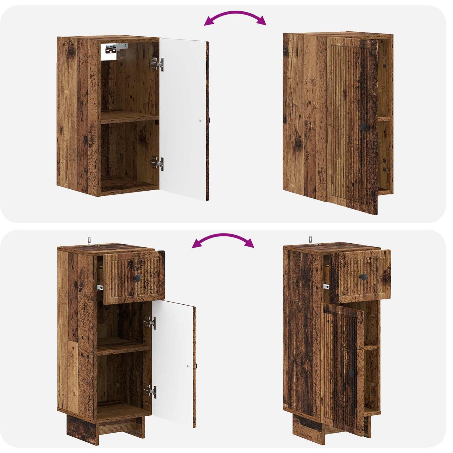 3-delige badkamerkast set EDE Oud hout Bewerkt hout is nu te koop bij PeponiXL, paradijselijk wonen!