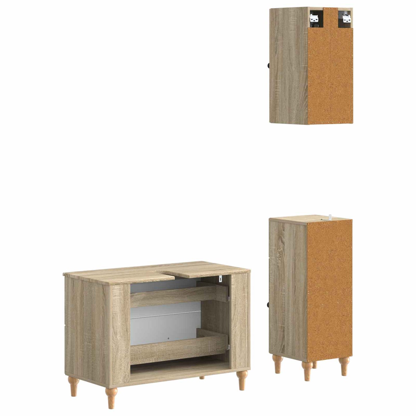 3-delige badkamerkast set ALKMAAR Sonoma Eiken Bewerkt hout is nu te koop bij PeponiXL, paradijselijk wonen!