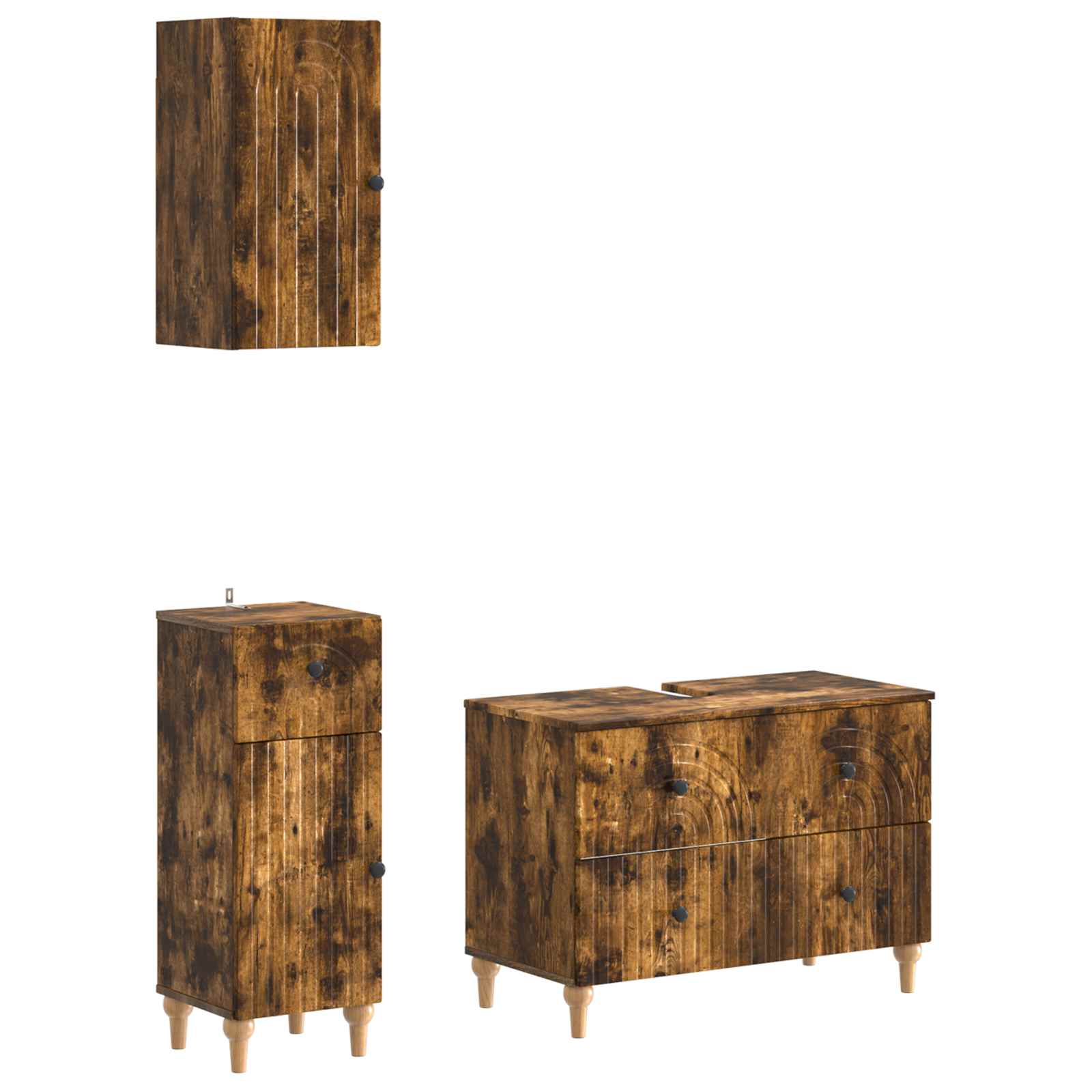 3-delige badkamerkast set ALKMAAR Gerookt eiken Bewerkt hout is nu te koop bij PeponiXL, paradijselijk wonen!