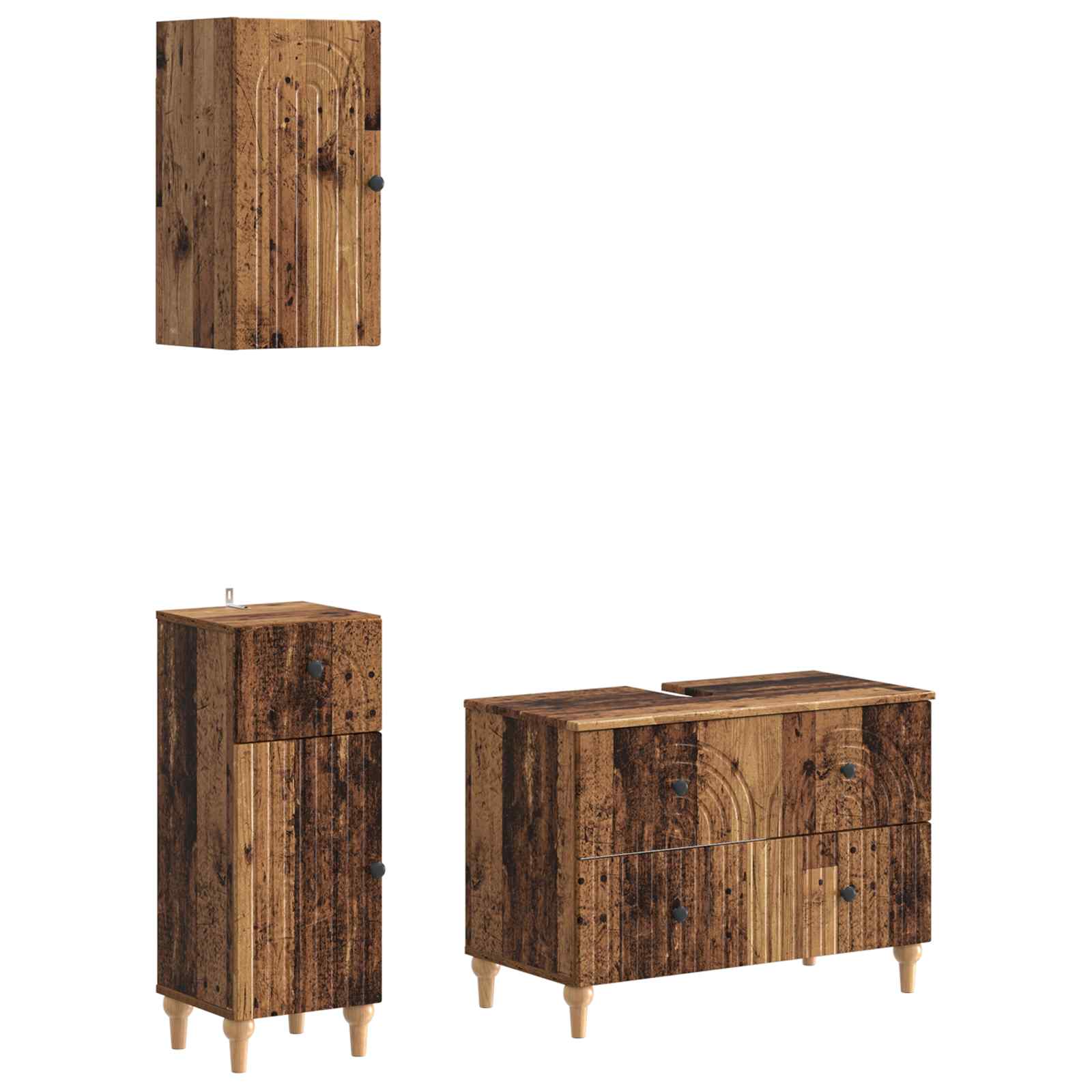 3-delige badkamerkast set ALKMAAR Oud hout Bewerkt hout is nu te koop bij PeponiXL, paradijselijk wonen!