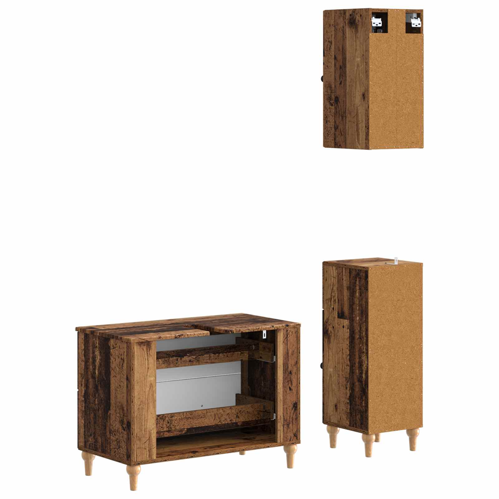 3-delige badkamerkast set ALKMAAR Oud hout Bewerkt hout is nu te koop bij PeponiXL, paradijselijk wonen!