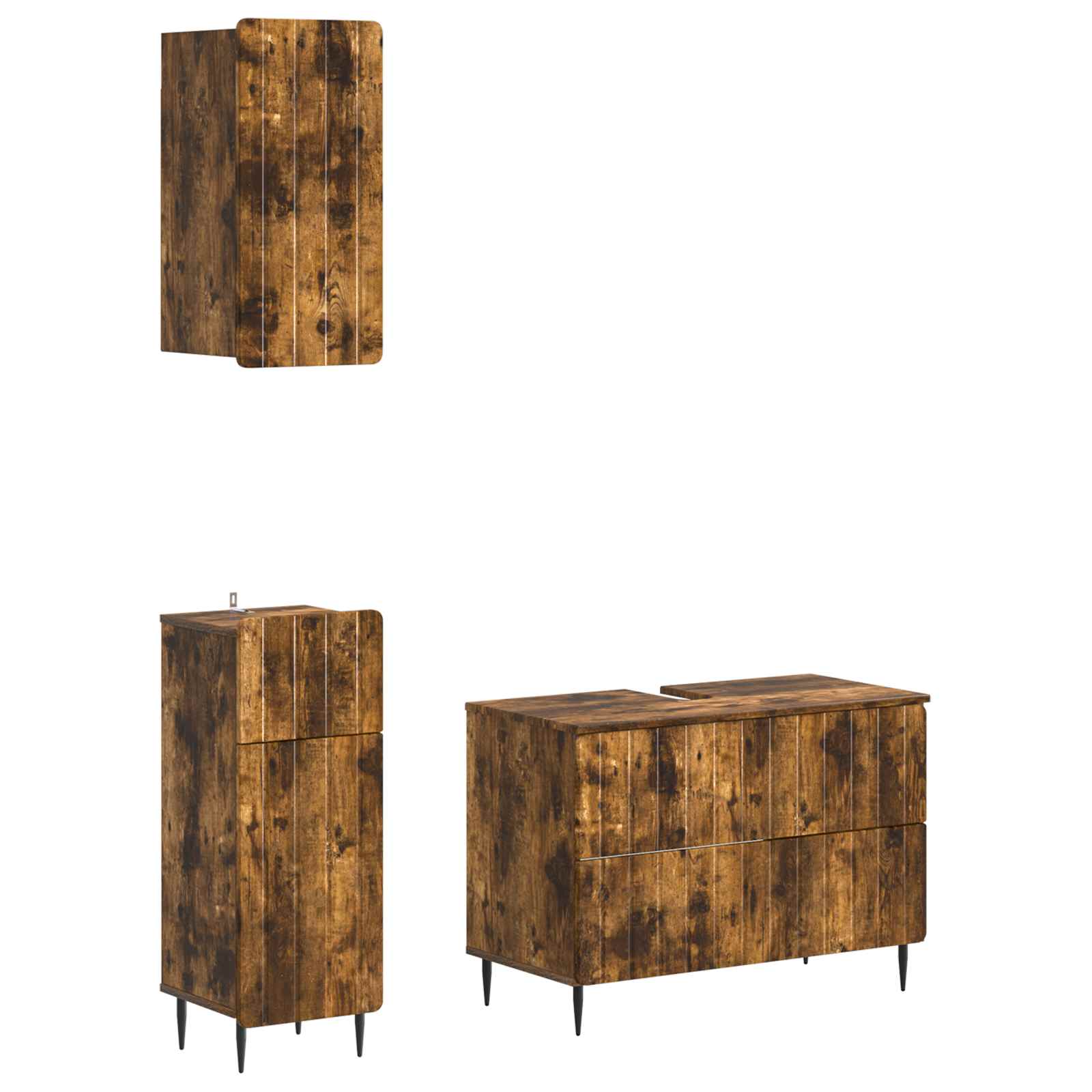 3-delige badkamerkast set ZWOLLE Gerookt eiken Bewerkt hout is nu te koop bij PeponiXL, paradijselijk wonen!