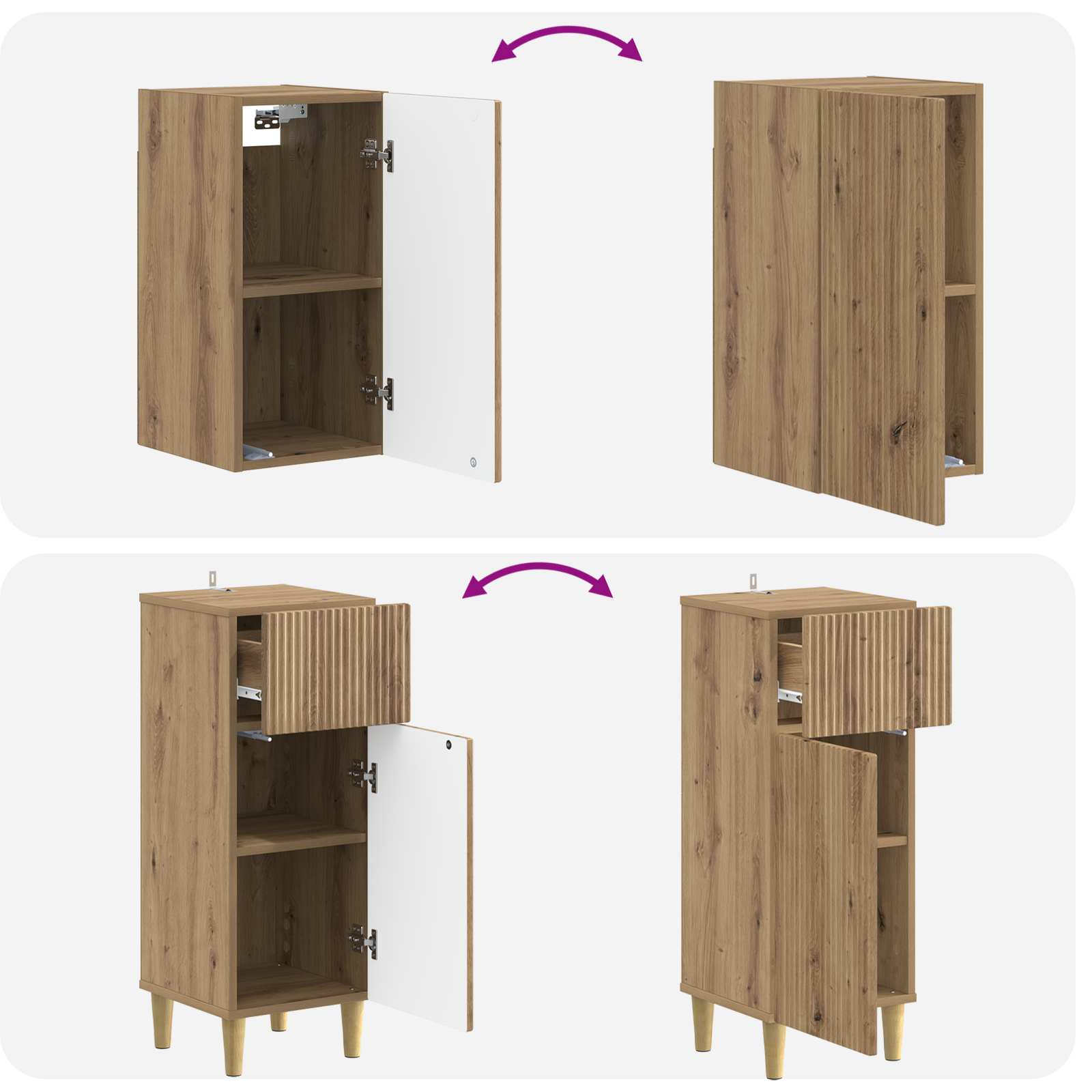 3-delige badkamerkast set ARNHEM Artisanaal eiken Bewerkt hout is nu te koop bij PeponiXL, paradijselijk wonen!