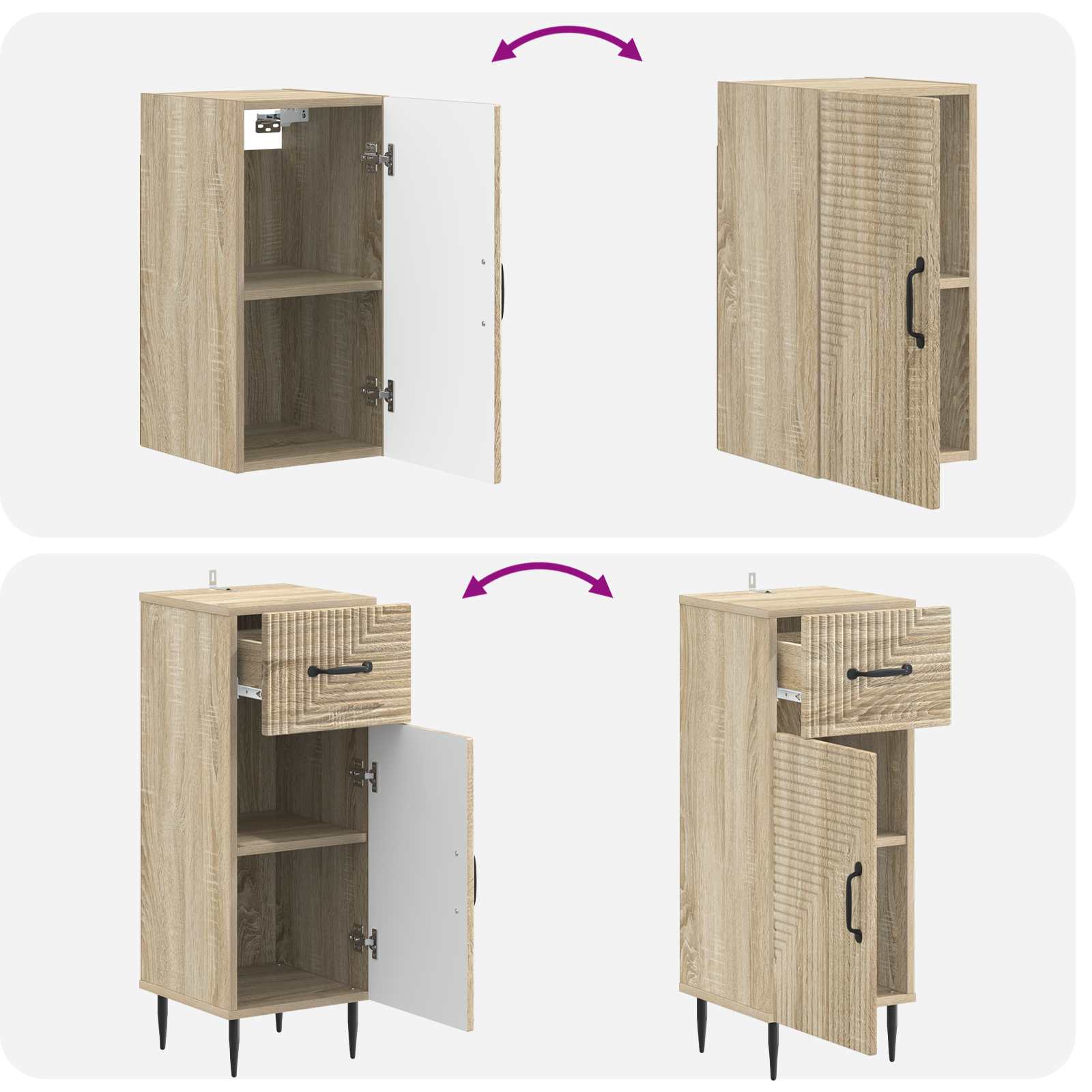 3-delige badkamerkast set HAARLEM Sonoma Eiken Bewerkt hout is nu te koop bij PeponiXL, paradijselijk wonen!