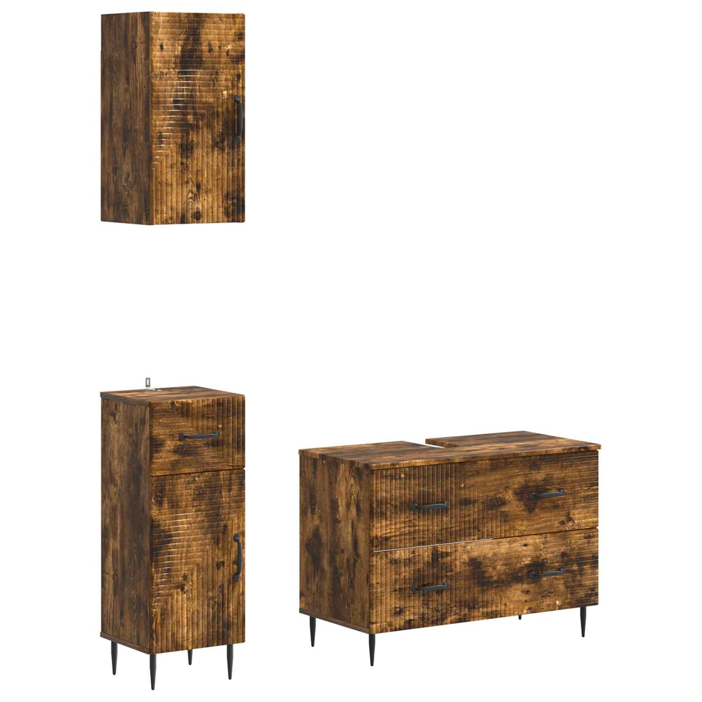 3-delige badkamerkast set HAARLEM Gerookt eiken Bewerkt hout is nu te koop bij PeponiXL, paradijselijk wonen!