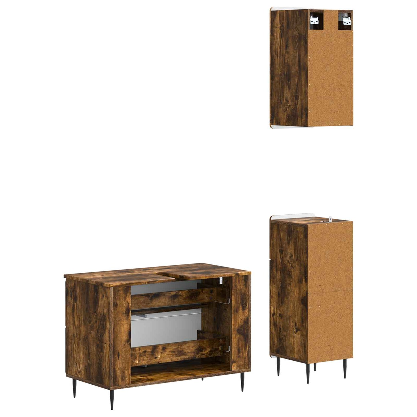 3-delige badkamerkast set HAARLEM Gerookt eiken Bewerkt hout is nu te koop bij PeponiXL, paradijselijk wonen!