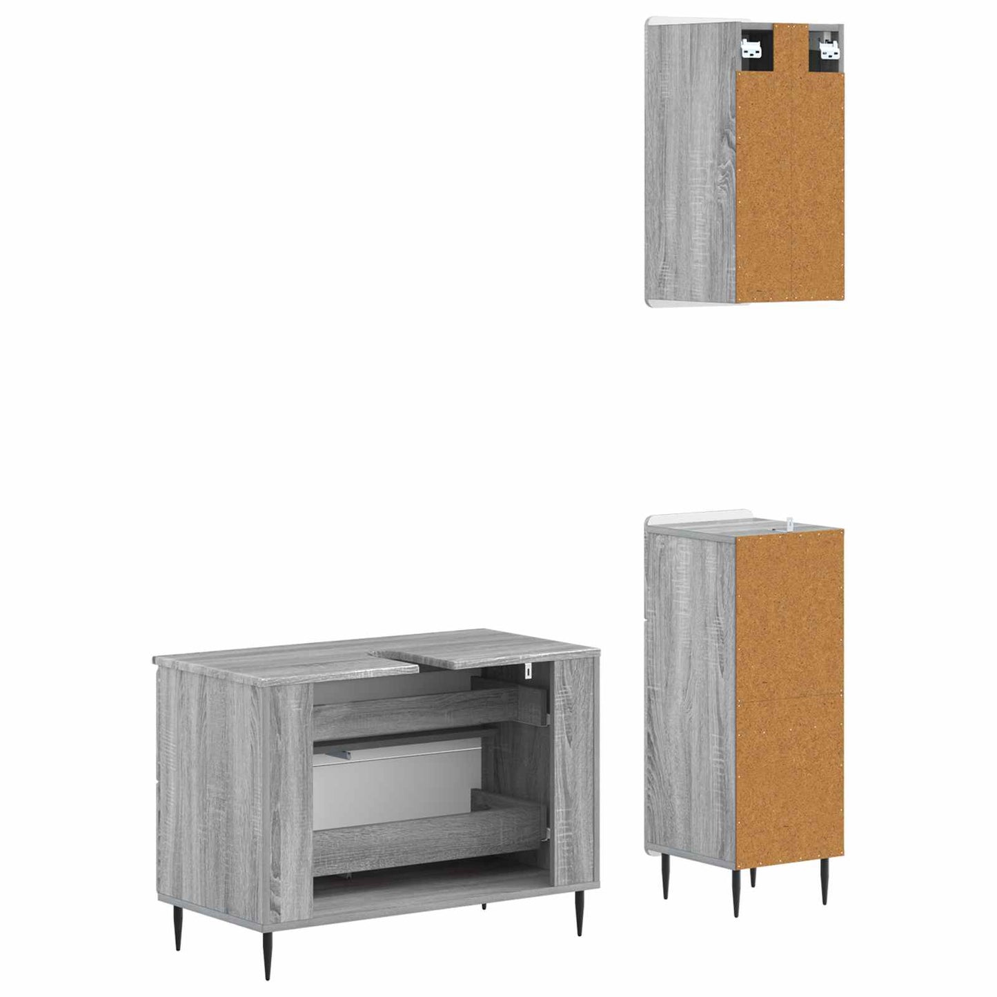 3-delige badkamerkast set HAARLEM Grijs Sonoma Bewerkt hout is nu te koop bij PeponiXL, paradijselijk wonen!