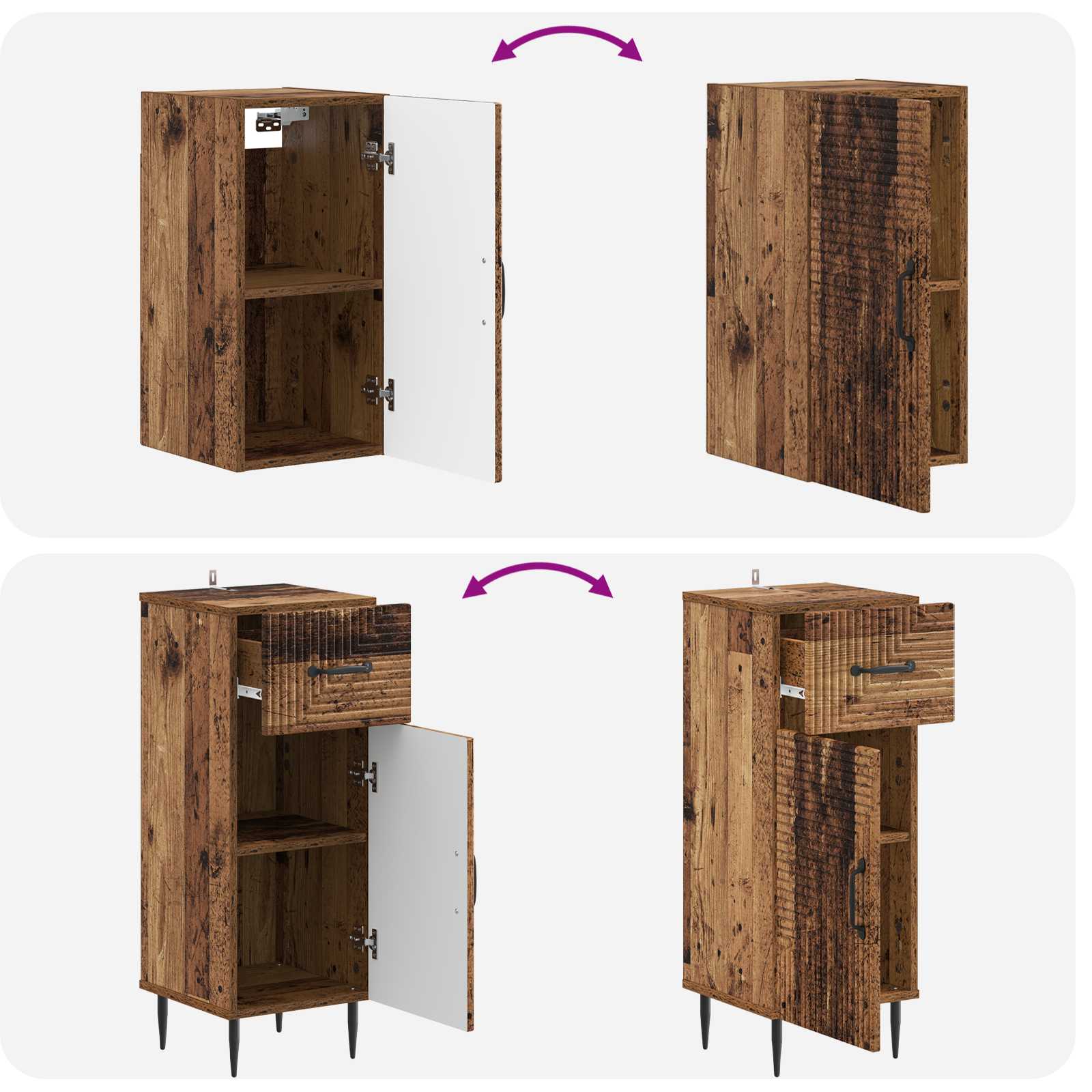 3-delige badkamerkast set HAARLEM Oud hout Bewerkt hout is nu te koop bij PeponiXL, paradijselijk wonen!