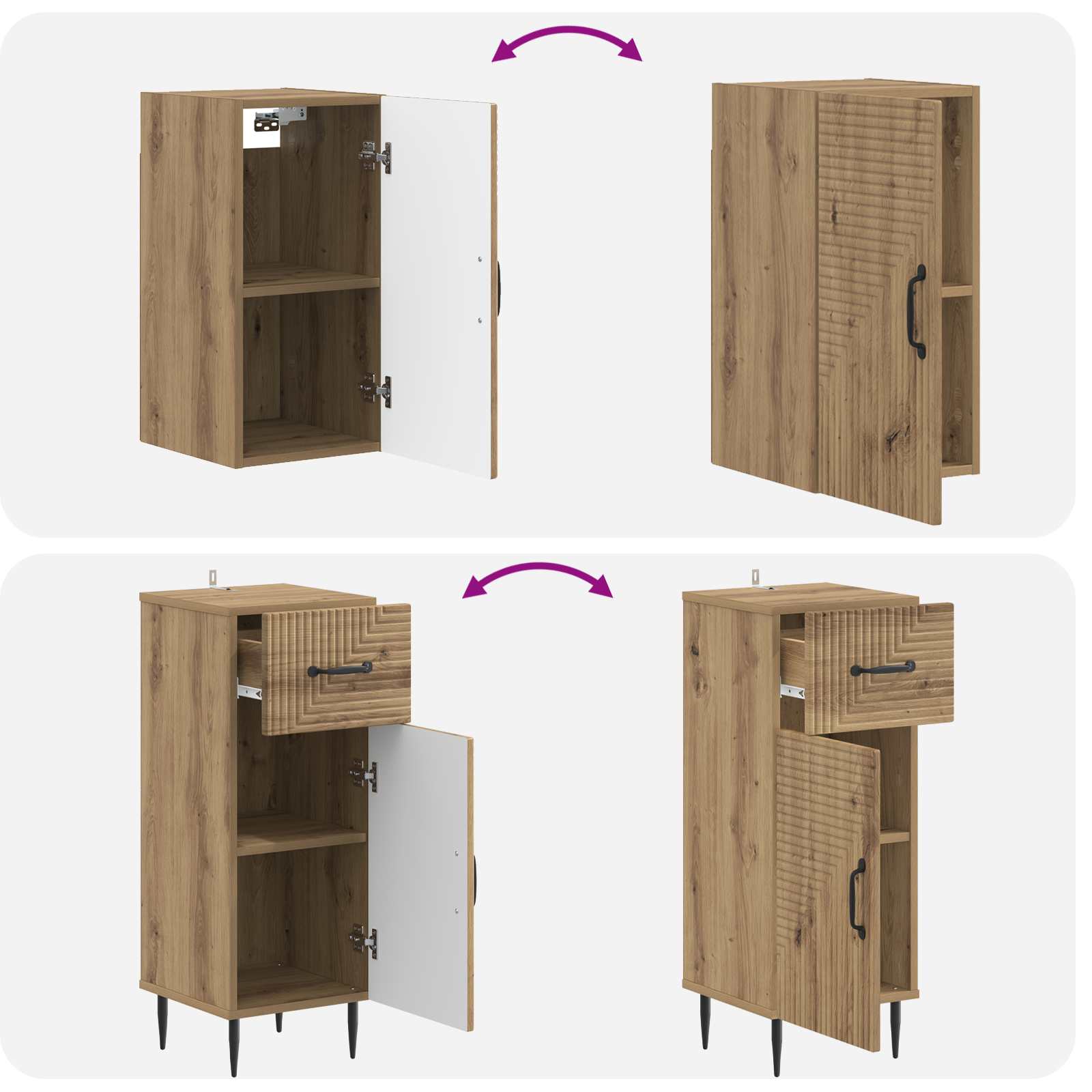 3-delige badkamerkast set HAARLEM Artisanaal eiken Bewerkt hout is nu te koop bij PeponiXL, paradijselijk wonen!
