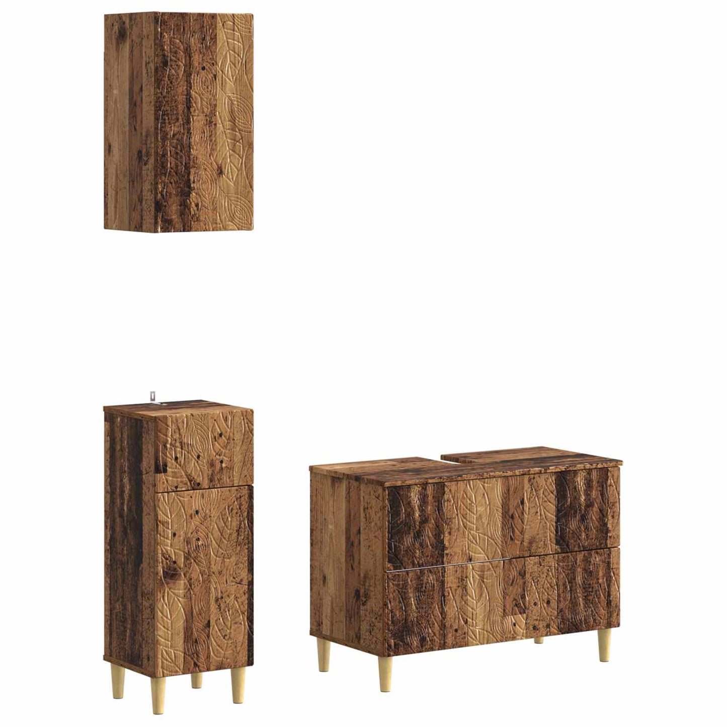 3-delige badkamerkast set DELFT Oud hout Bewerkt hout is nu te koop bij PeponiXL, paradijselijk wonen!