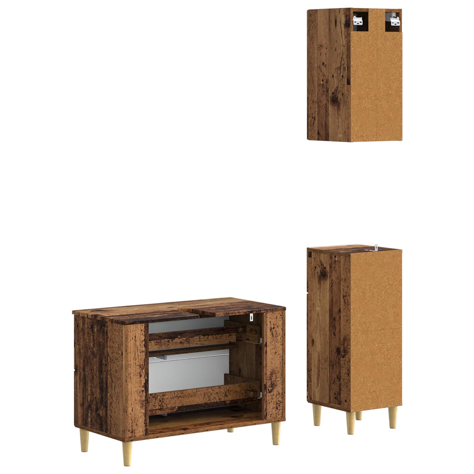 3-delige badkamerkast set DELFT Oud hout Bewerkt hout is nu te koop bij PeponiXL, paradijselijk wonen!