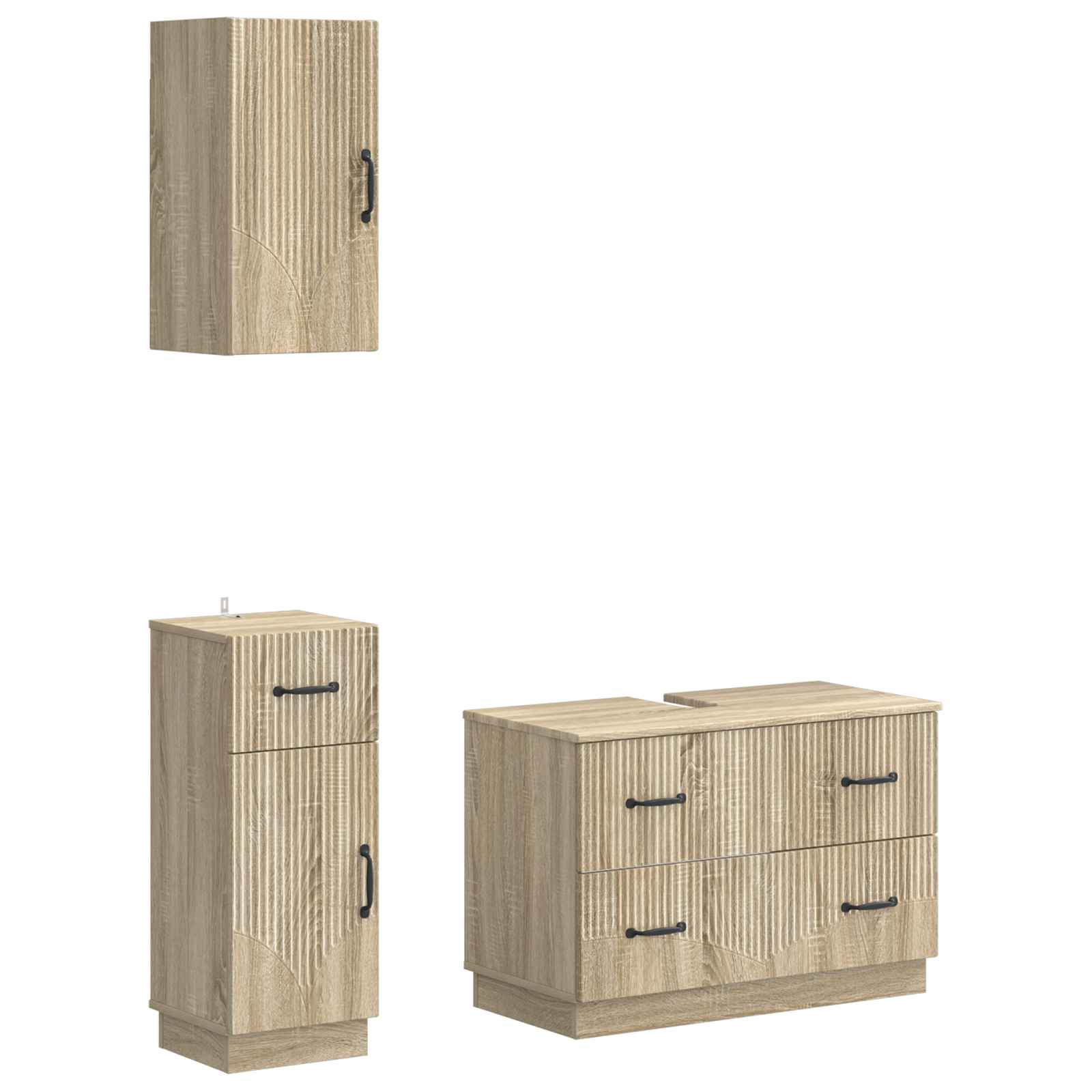 3-delige badkamerkast set HOORN Sonoma Eiken Bewerkt hout is nu te koop bij PeponiXL, paradijselijk wonen!