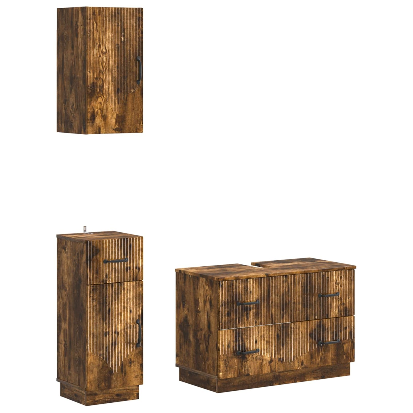 3-delige badkamerkast set HOORN Gerookt eiken Bewerkt hout is nu te koop bij PeponiXL, paradijselijk wonen!