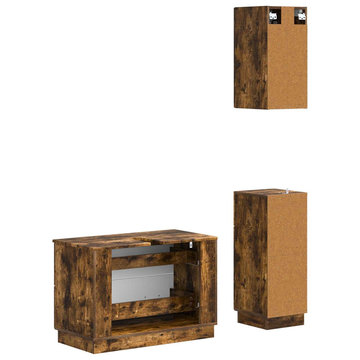 3-delige badkamerkast set HOORN Gerookt eiken Bewerkt hout is nu te koop bij PeponiXL, paradijselijk wonen!