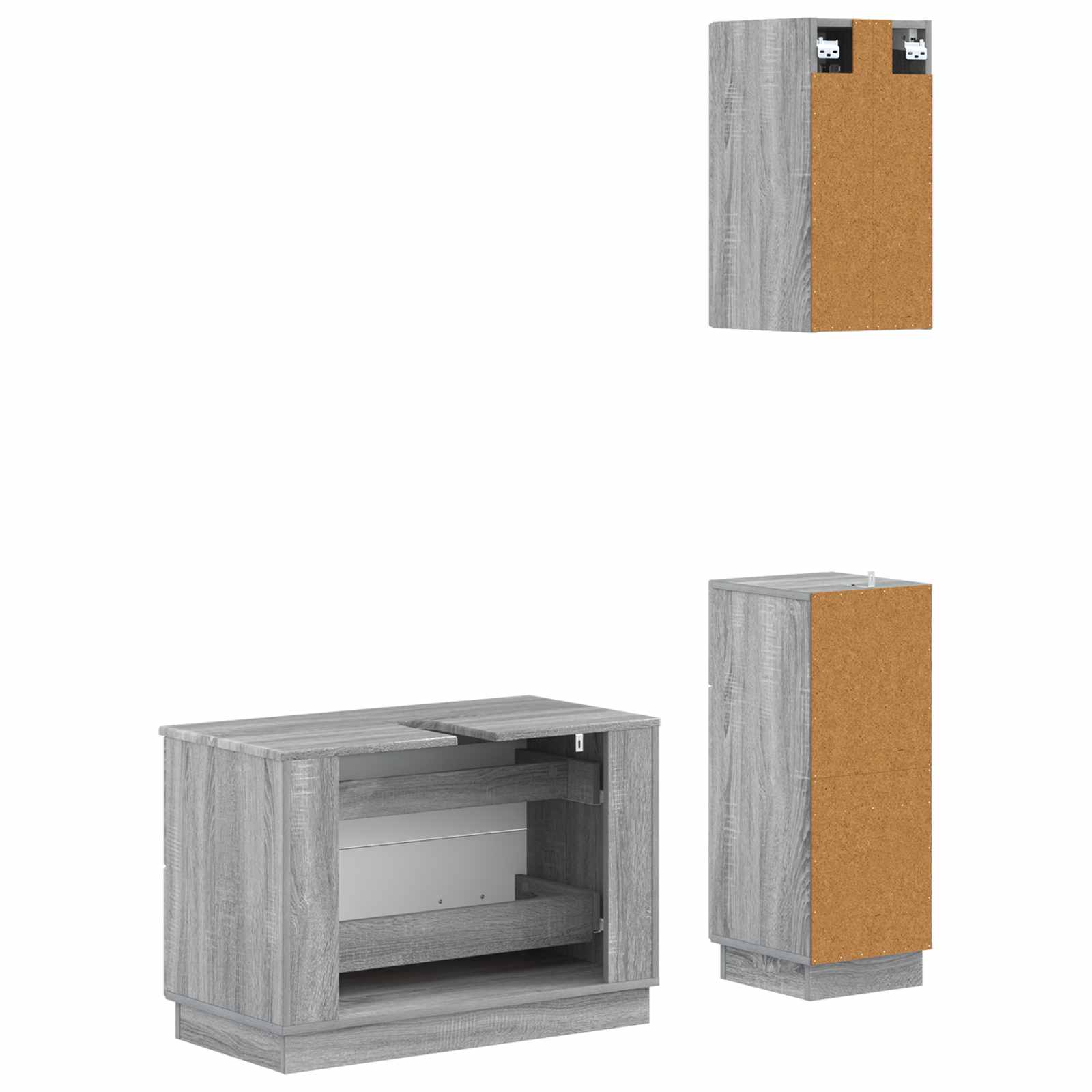 3-delige badkamerkast set HOORN Grijs Sonoma Bewerkt hout is nu te koop bij PeponiXL, paradijselijk wonen!
