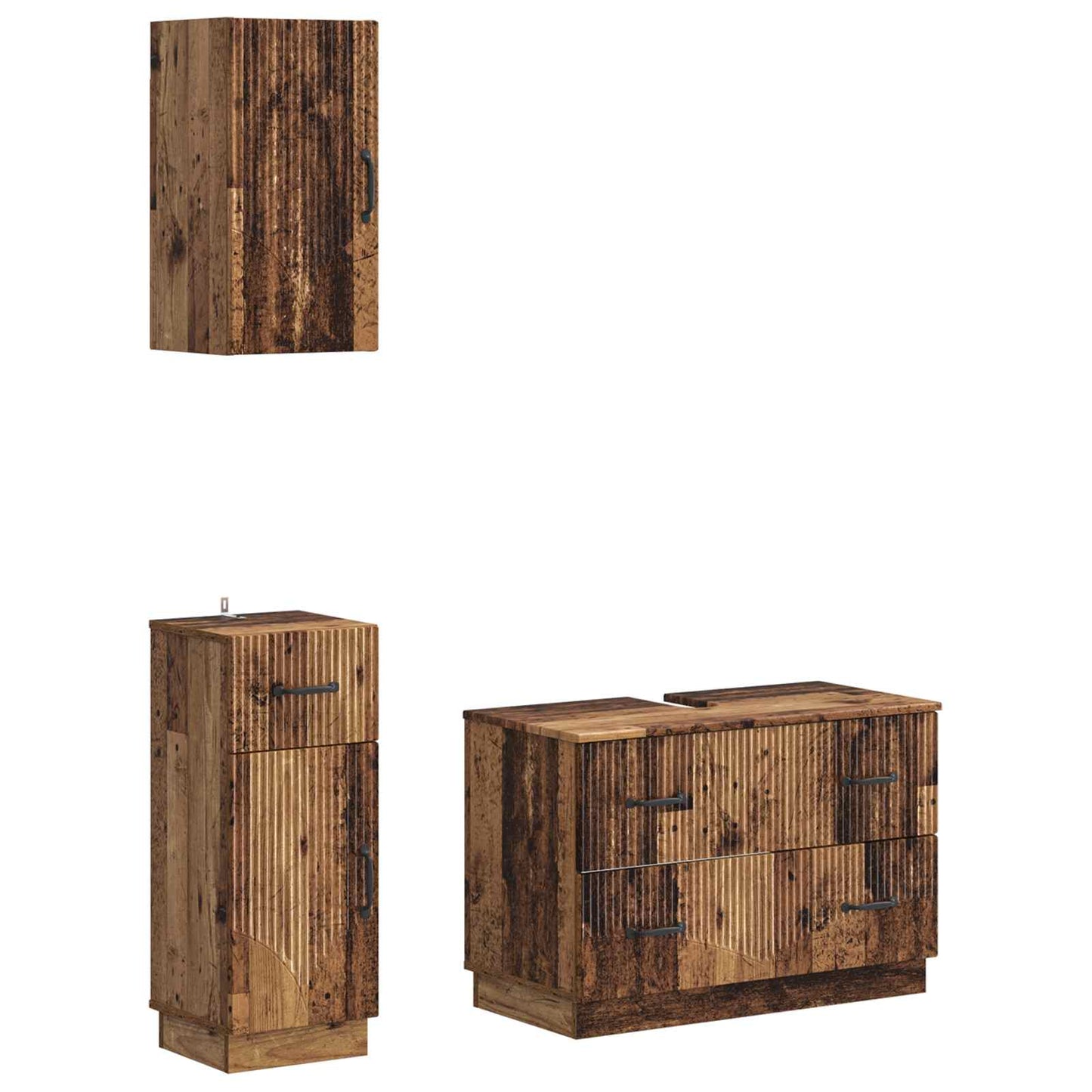 3-delige badkamerkast set HOORN Oud hout Bewerkt hout is nu te koop bij PeponiXL, paradijselijk wonen!