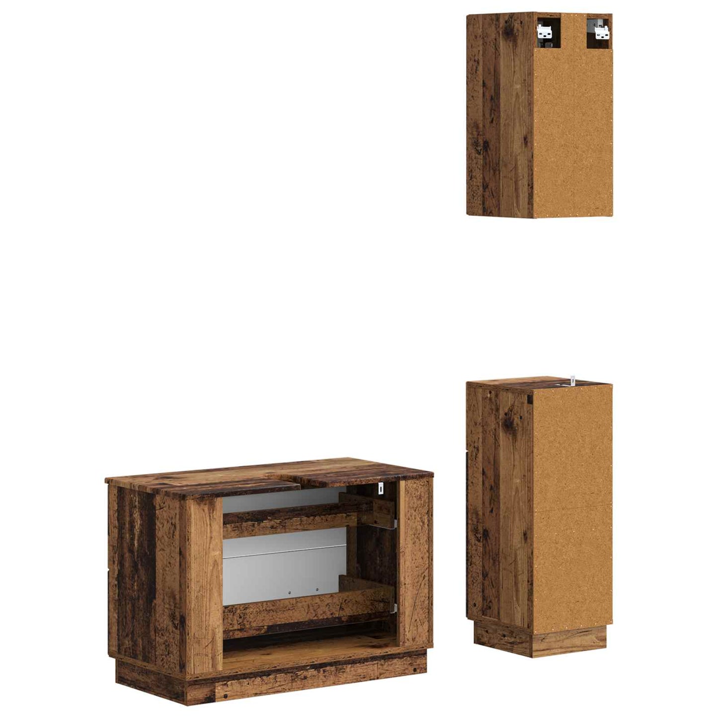 3-delige badkamerkast set HOORN Oud hout Bewerkt hout is nu te koop bij PeponiXL, paradijselijk wonen!