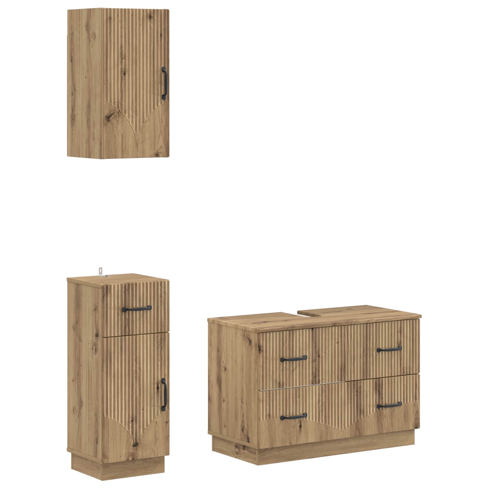 3-delige badkamerkast set HOORN Artisanaal eiken Bewerkt hout is nu te koop bij PeponiXL, paradijselijk wonen!