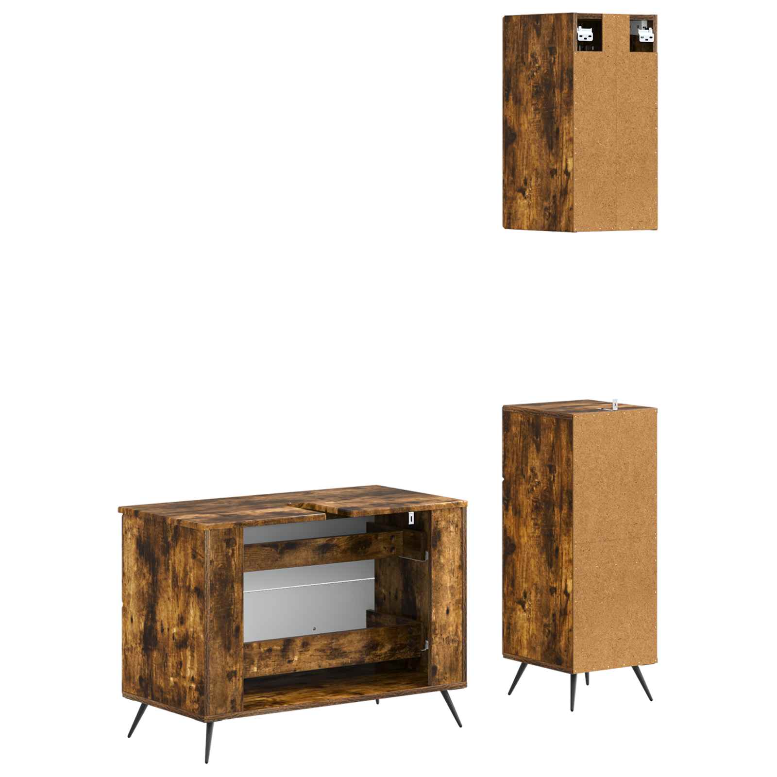 3-delige badkamerkast set BREDA Gerookt eiken Bewerkt hout is nu te koop bij PeponiXL, paradijselijk wonen!