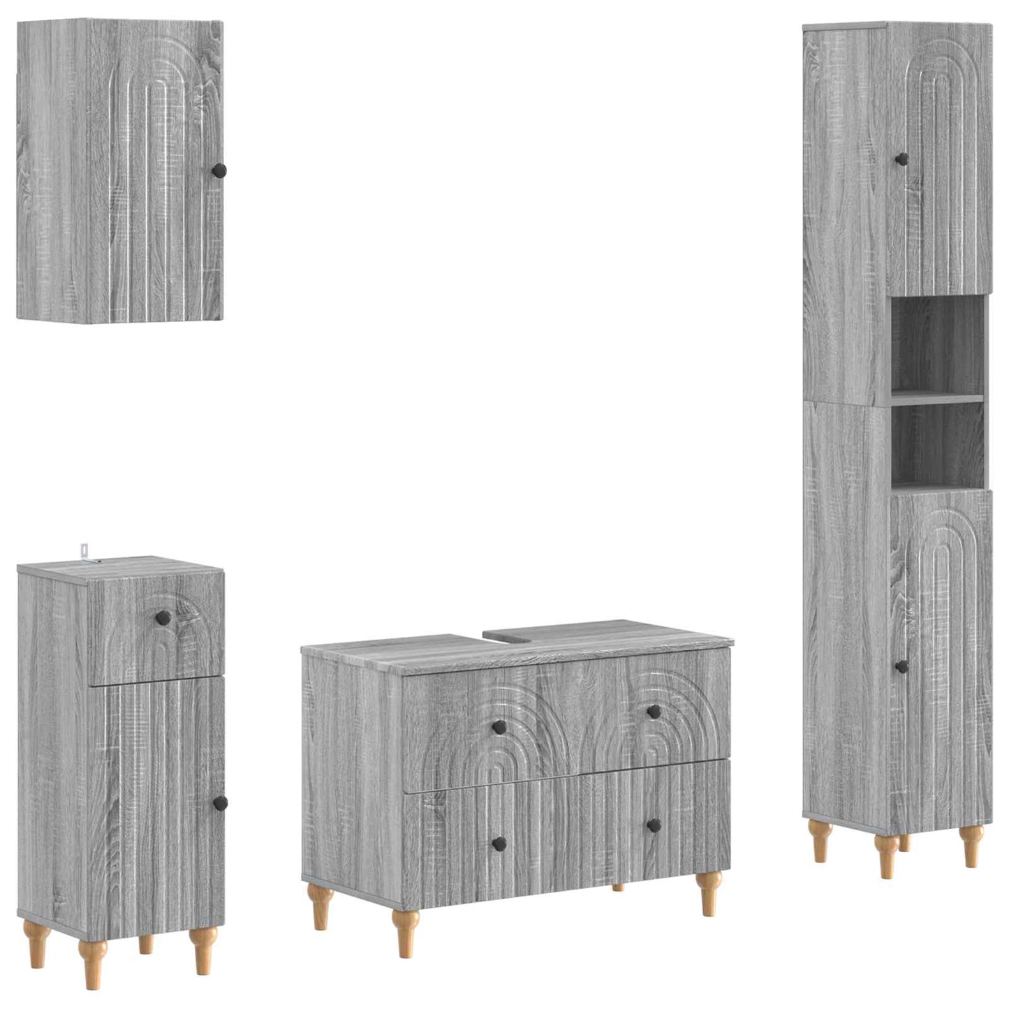 4-delige Badkamerkast Set ALKMAAR Grijs Sonoma Bewerkt hout is nu te koop bij PeponiXL, paradijselijk wonen!