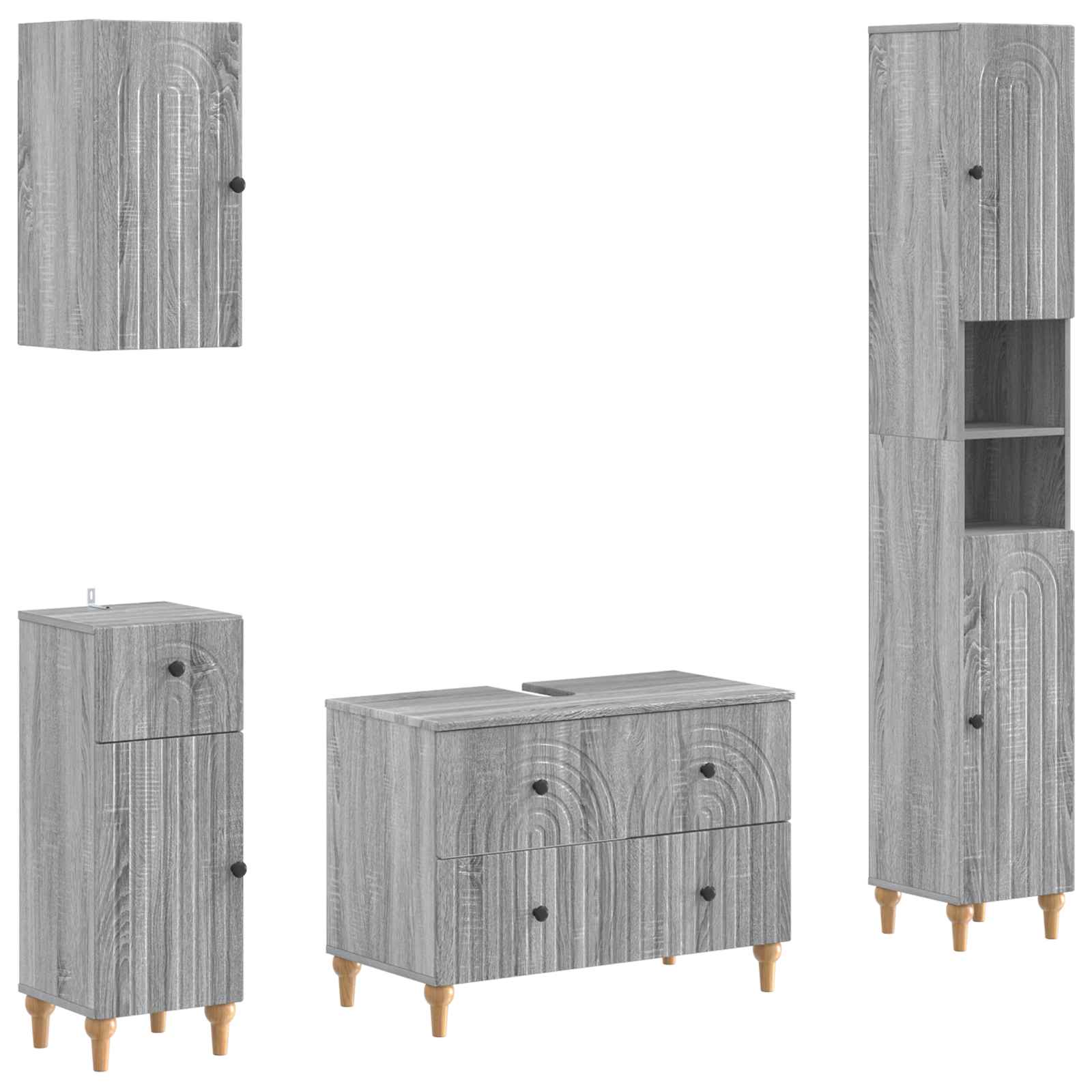 4-delige Badkamerkast Set ALKMAAR Grijs Sonoma Bewerkt hout is nu te koop bij PeponiXL, paradijselijk wonen!