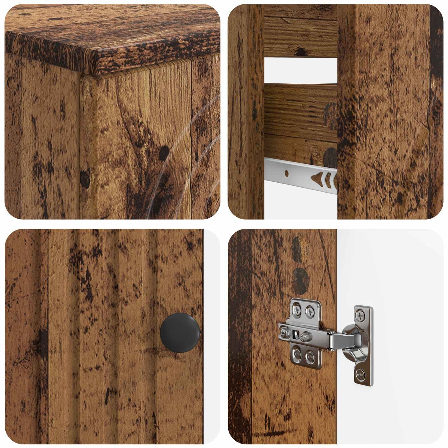 4-delige Badkamerkast Set ALKMAAR Oud hout Bewerkt hout is nu te koop bij PeponiXL, paradijselijk wonen!