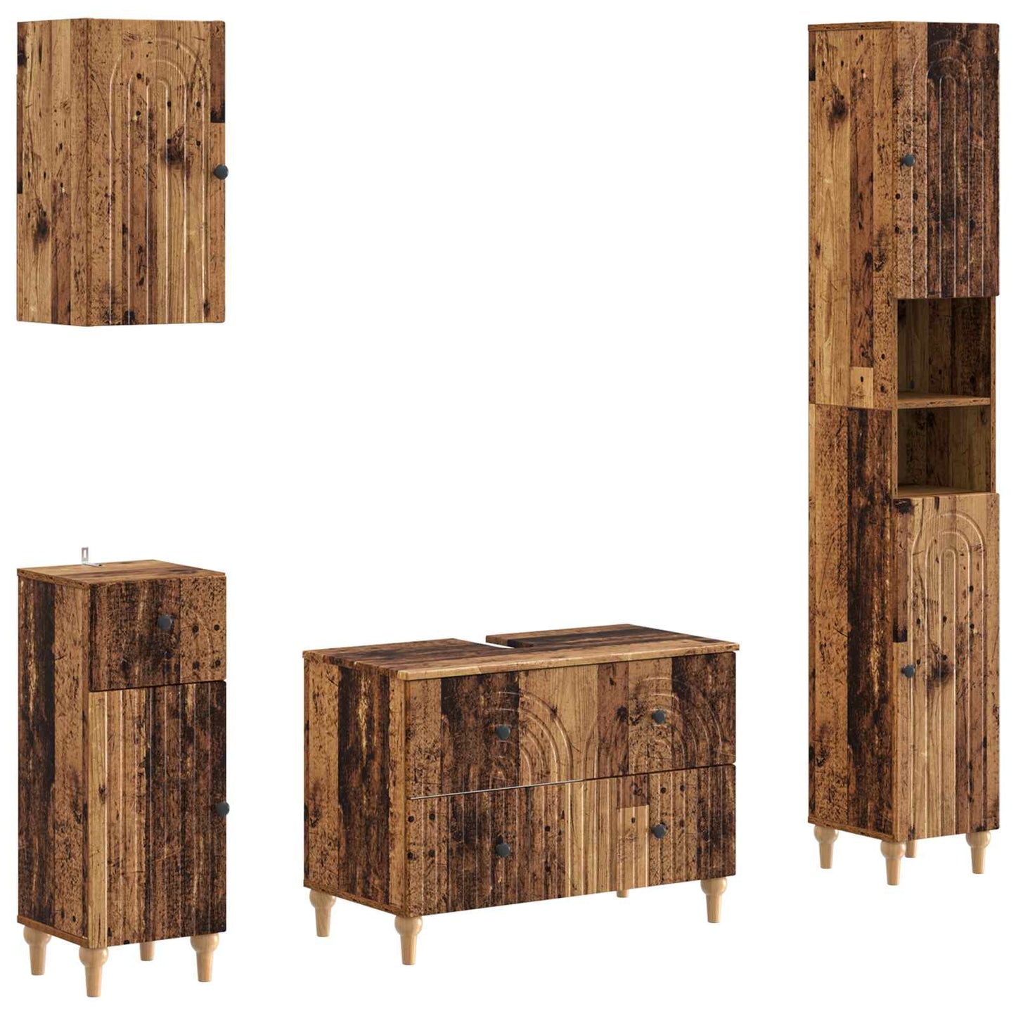 4-delige Badkamerkast Set ALKMAAR Oud hout Bewerkt hout is nu te koop bij PeponiXL, paradijselijk wonen!