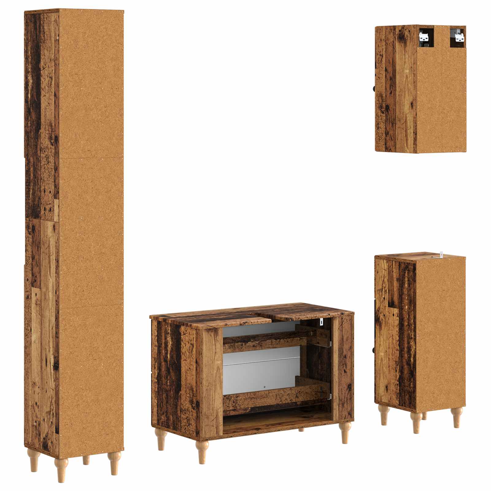 4-delige Badkamerkast Set ALKMAAR Oud hout Bewerkt hout is nu te koop bij PeponiXL, paradijselijk wonen!