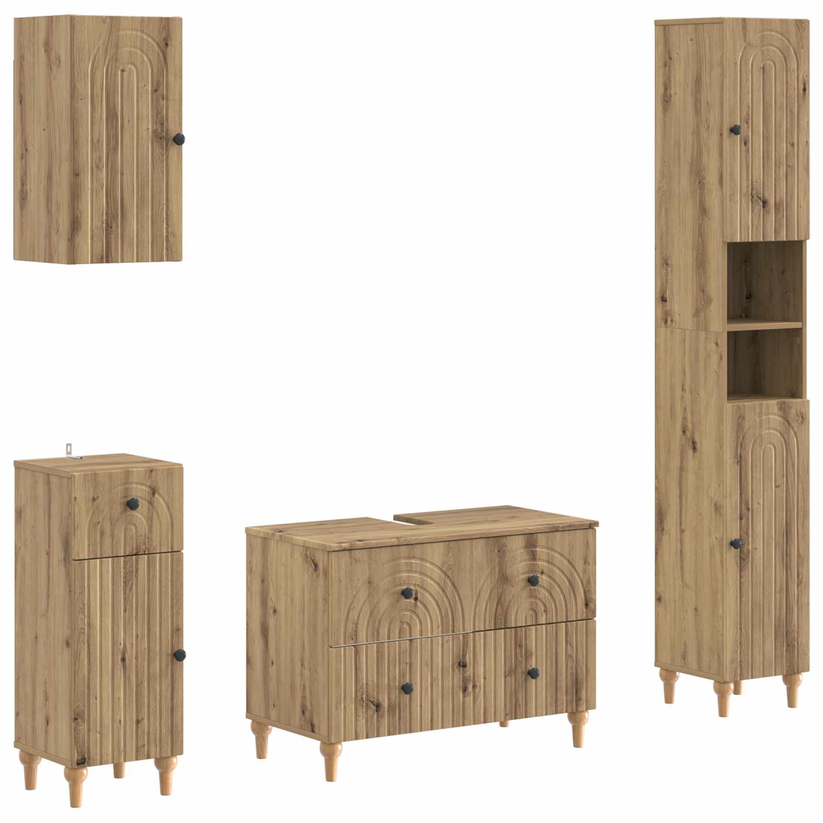 4-delige Badkamerkast Set ALKMAAR Artisanaal eiken Bewerkt hout is nu te koop bij PeponiXL, paradijselijk wonen!