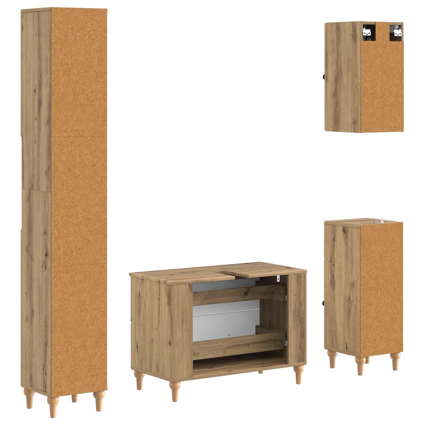 4-delige Badkamerkast Set ALKMAAR Artisanaal eiken Bewerkt hout is nu te koop bij PeponiXL, paradijselijk wonen!