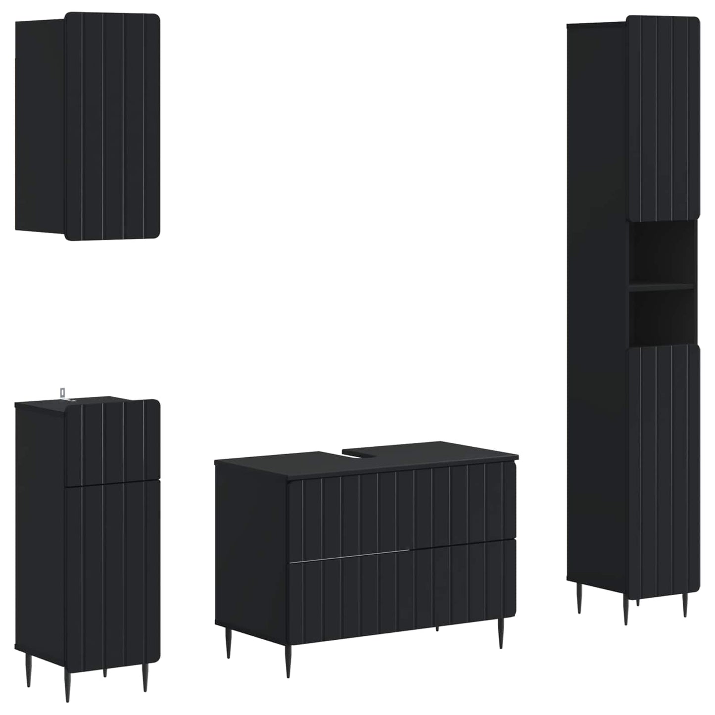 4-delige Badkamerkast Set ZWOLLE Zwart Bewerkt hout is nu te koop bij PeponiXL, paradijselijk wonen!