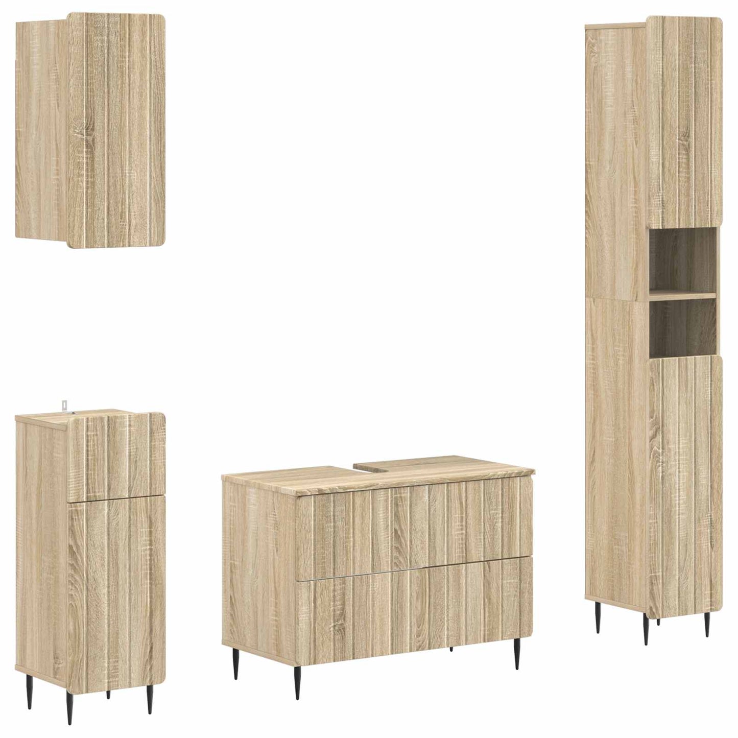 4-delige Badkamerkast Set ZWOLLE Sonoma Eiken Bewerkt hout is nu te koop bij PeponiXL, paradijselijk wonen!