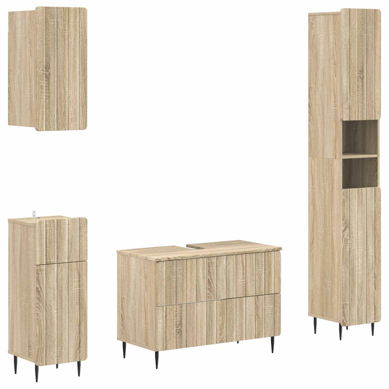 4-delige Badkamerkast Set ZWOLLE Sonoma Eiken Bewerkt hout is nu te koop bij PeponiXL, paradijselijk wonen!