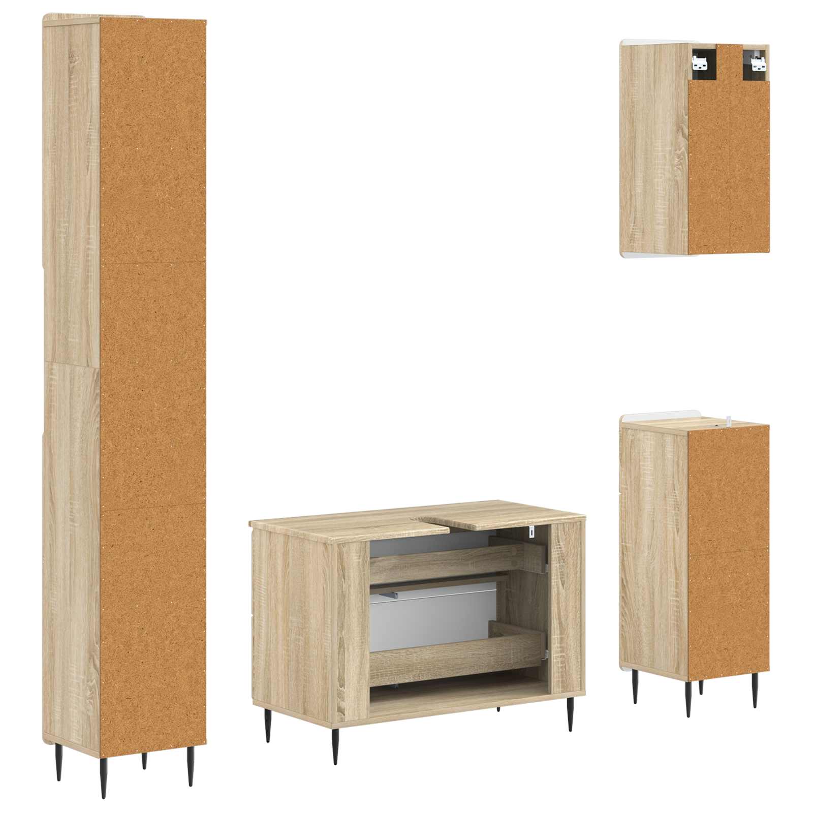 4-delige Badkamerkast Set ZWOLLE Sonoma Eiken Bewerkt hout is nu te koop bij PeponiXL, paradijselijk wonen!