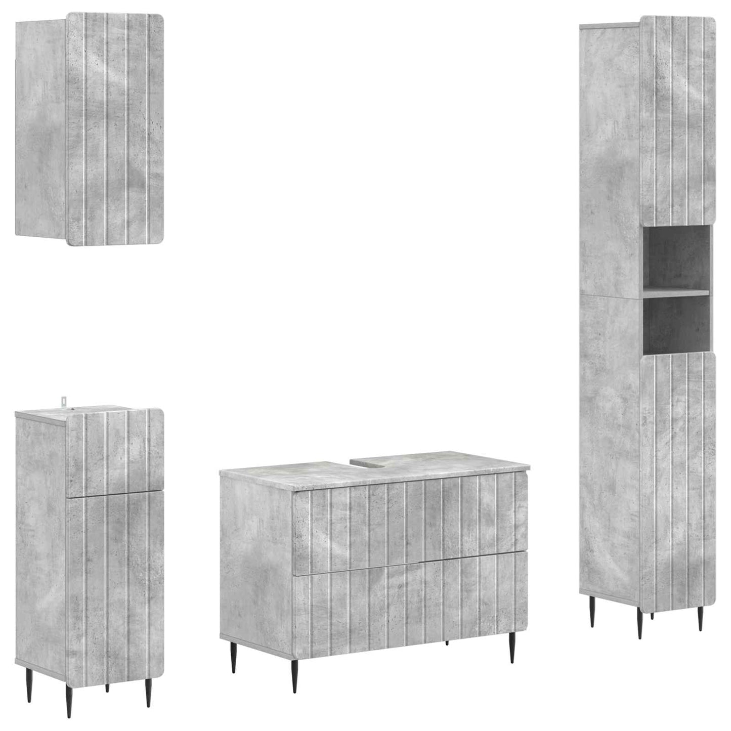 4-delige Badkamerkast Set ZWOLLE Betongrijs Bewerkt hout is nu te koop bij PeponiXL, paradijselijk wonen!
