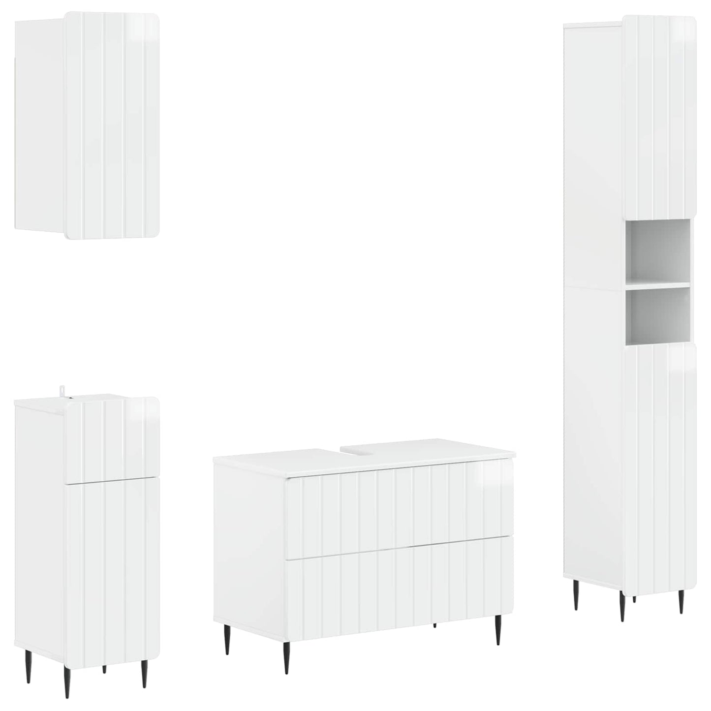 4-delige Badkamerkast Set ZWOLLE Hoogglans Wit Bewerkt hout is nu te koop bij PeponiXL, paradijselijk wonen!
