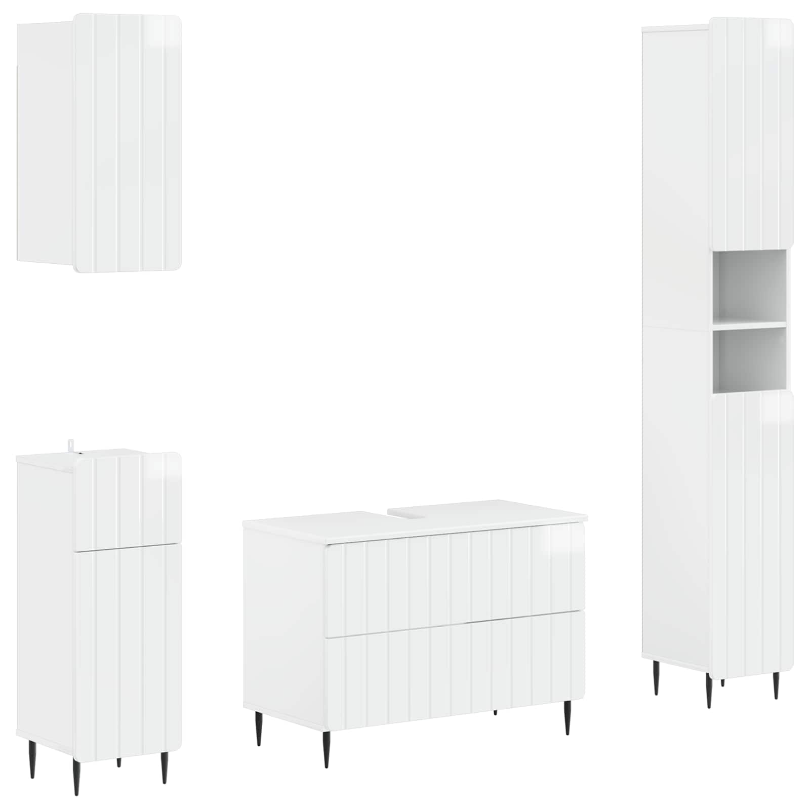 4-delige Badkamerkast Set ZWOLLE Hoogglans Wit Bewerkt hout is nu te koop bij PeponiXL, paradijselijk wonen!