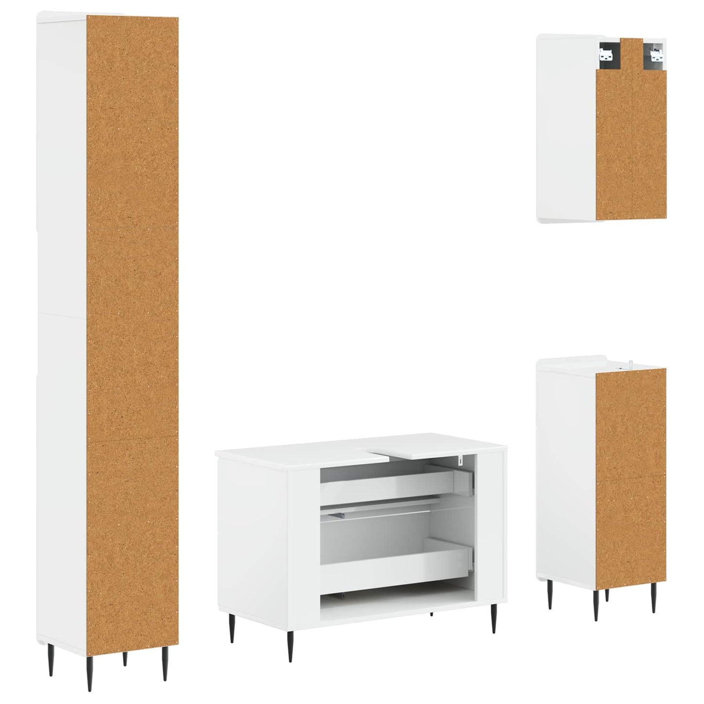 4-delige Badkamerkast Set ZWOLLE Hoogglans Wit Bewerkt hout is nu te koop bij PeponiXL, paradijselijk wonen!