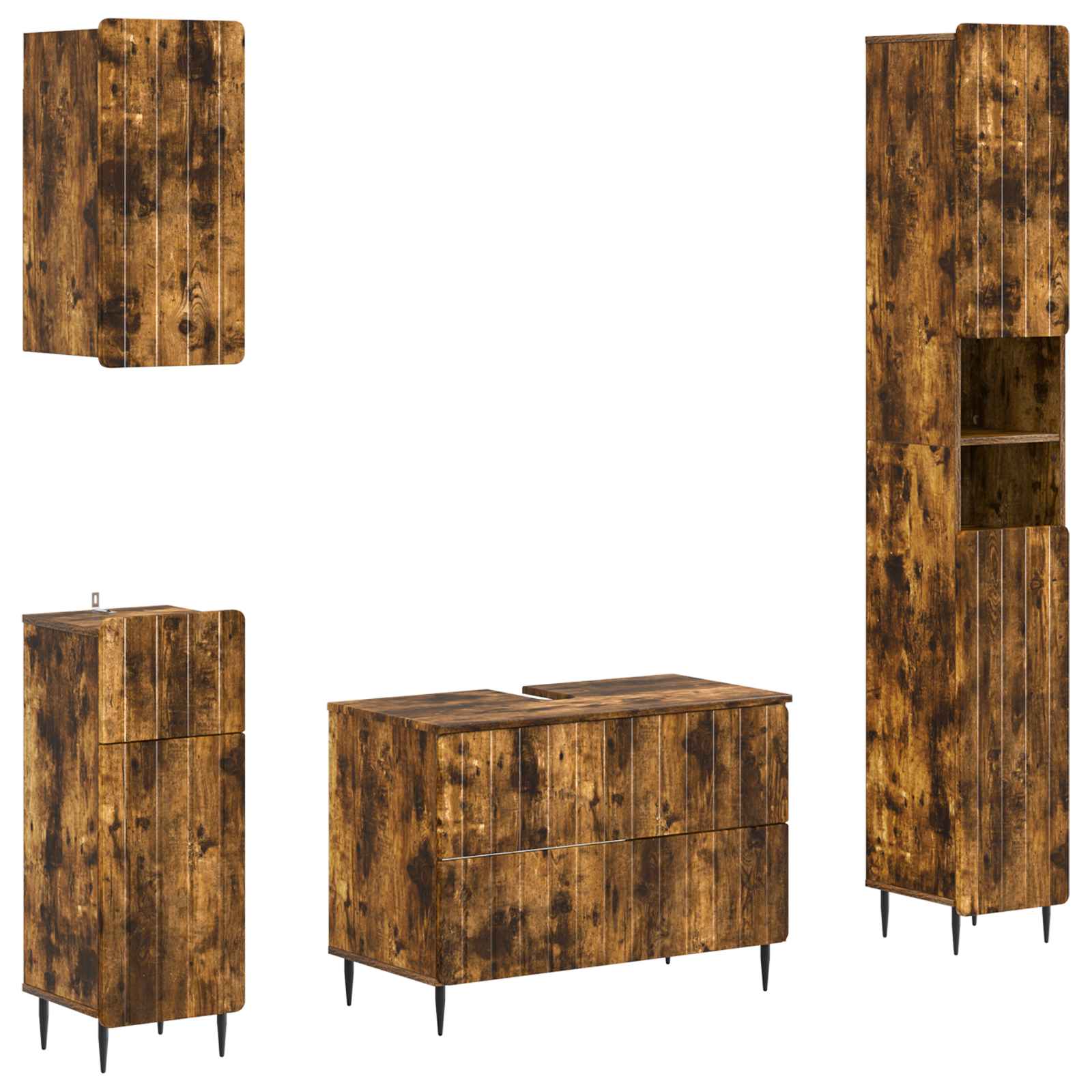 4-delige Badkamerkast Set ZWOLLE Gerookt eiken Bewerkt hout is nu te koop bij PeponiXL, paradijselijk wonen!