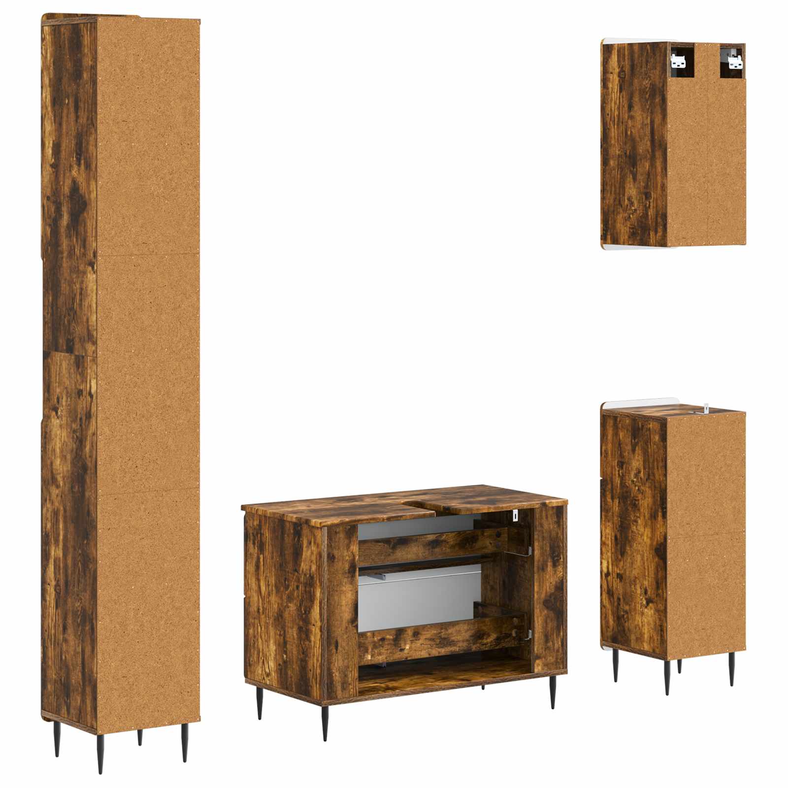 4-delige Badkamerkast Set ZWOLLE Gerookt eiken Bewerkt hout is nu te koop bij PeponiXL, paradijselijk wonen!