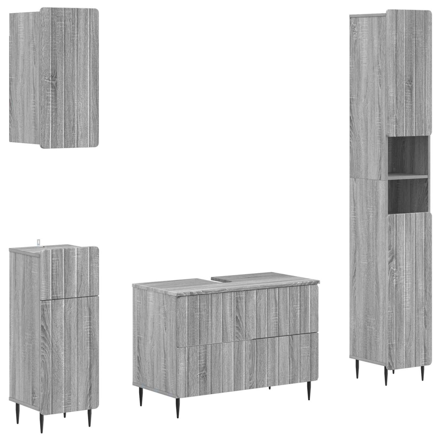 4-delige Badkamerkast Set ZWOLLE Grijs Sonoma Bewerkt hout is nu te koop bij PeponiXL, paradijselijk wonen!