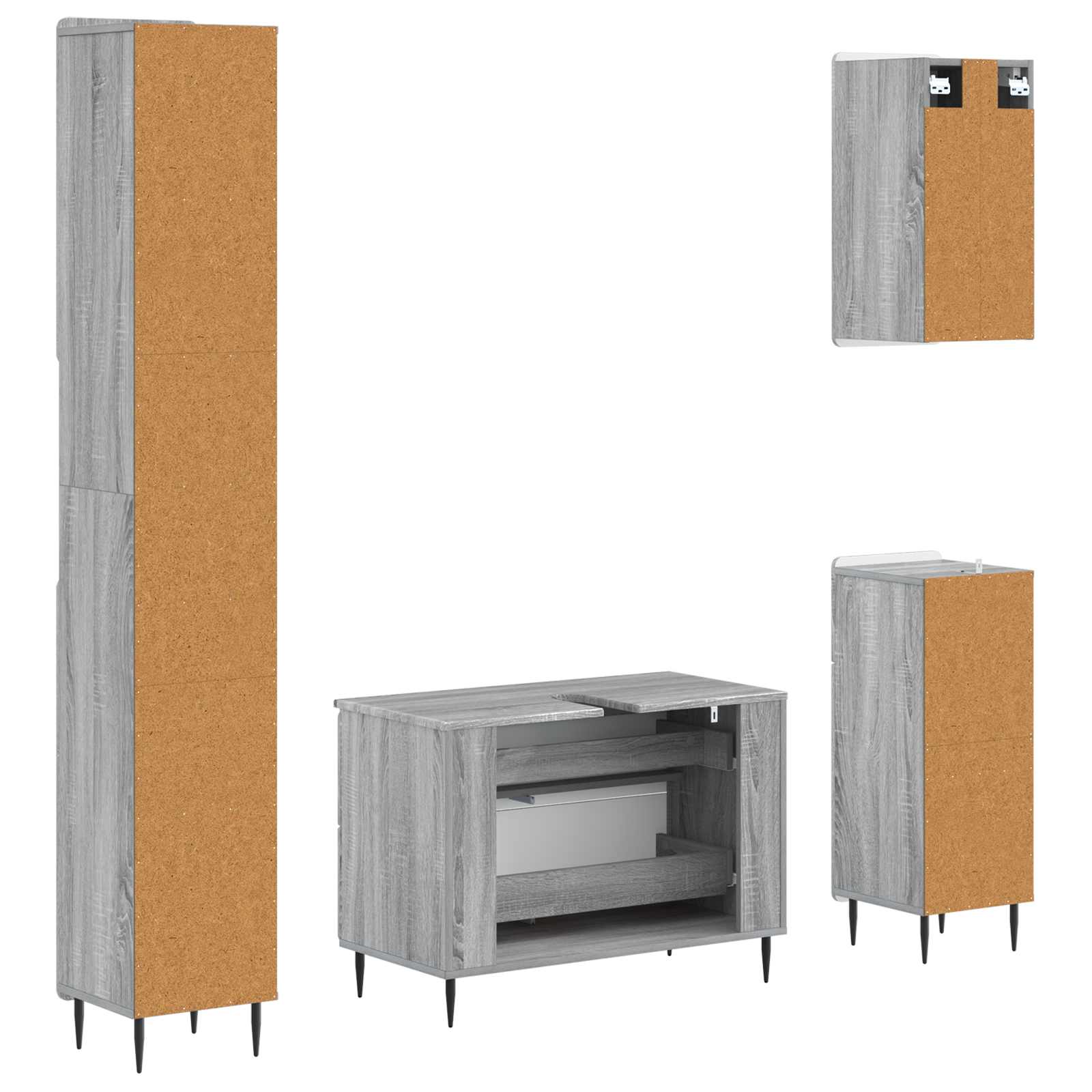 4-delige Badkamerkast Set ZWOLLE Grijs Sonoma Bewerkt hout is nu te koop bij PeponiXL, paradijselijk wonen!