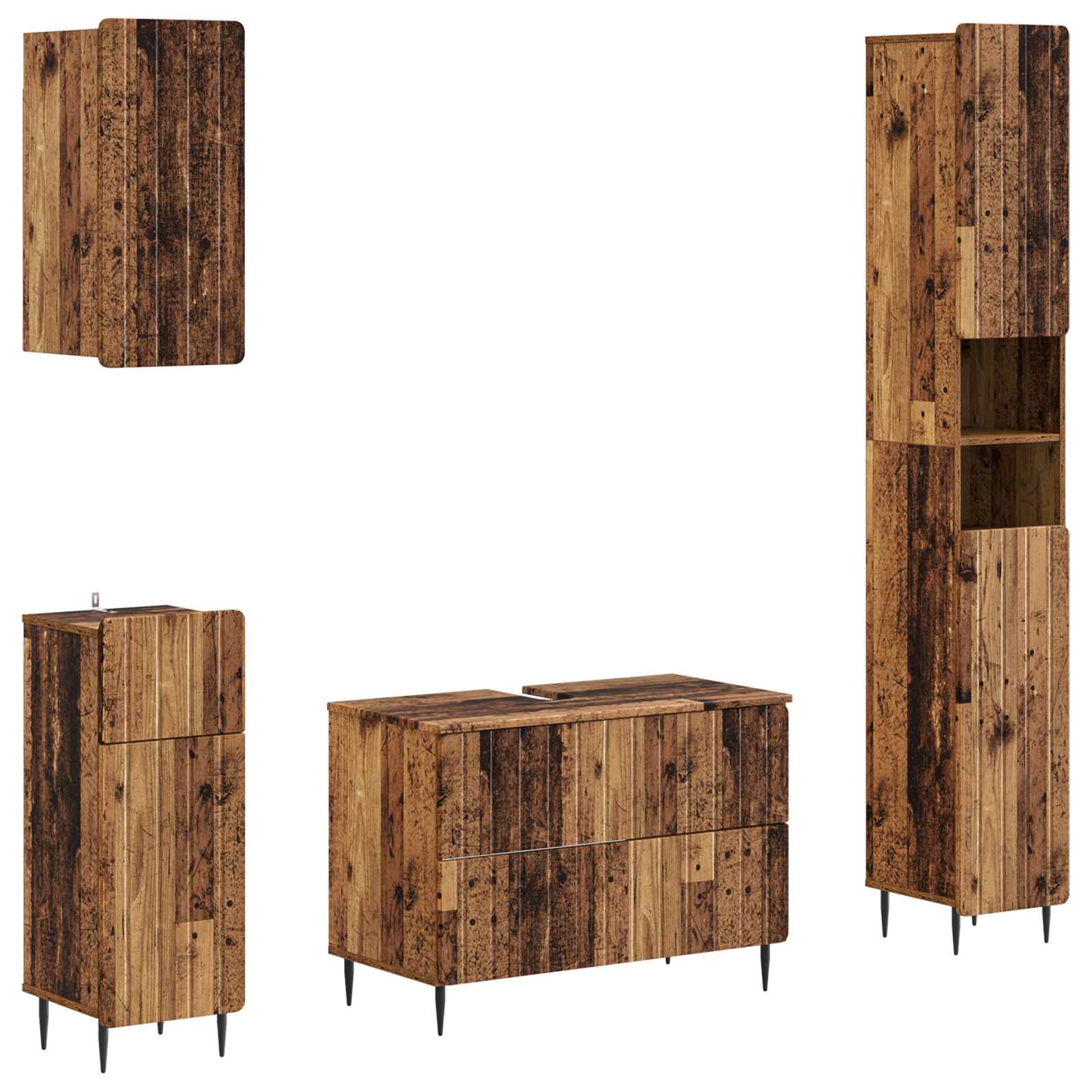 4-delige Badkamerkast Set ZWOLLE Oud hout Bewerkt hout is nu te koop bij PeponiXL, paradijselijk wonen!