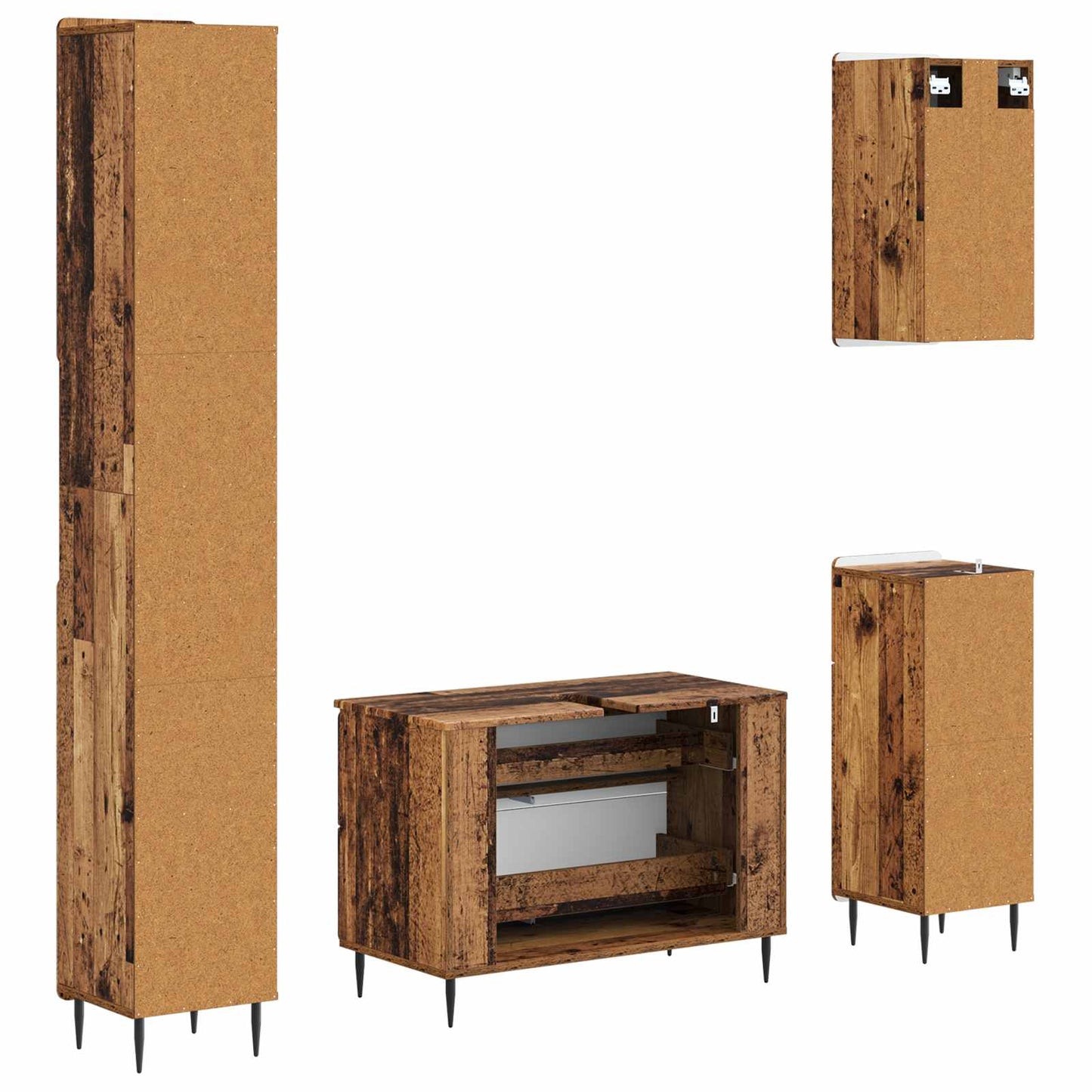 4-delige Badkamerkast Set ZWOLLE Oud hout Bewerkt hout is nu te koop bij PeponiXL, paradijselijk wonen!
