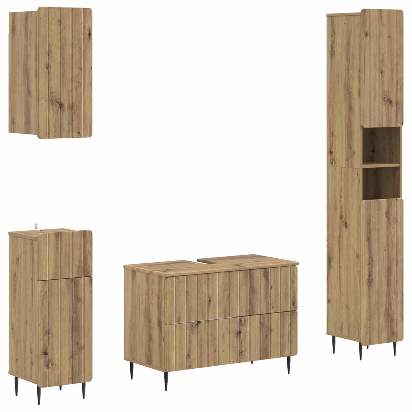4-delige Badkamerkast Set ZWOLLE Artisanaal eiken Bewerkt hout is nu te koop bij PeponiXL, paradijselijk wonen!