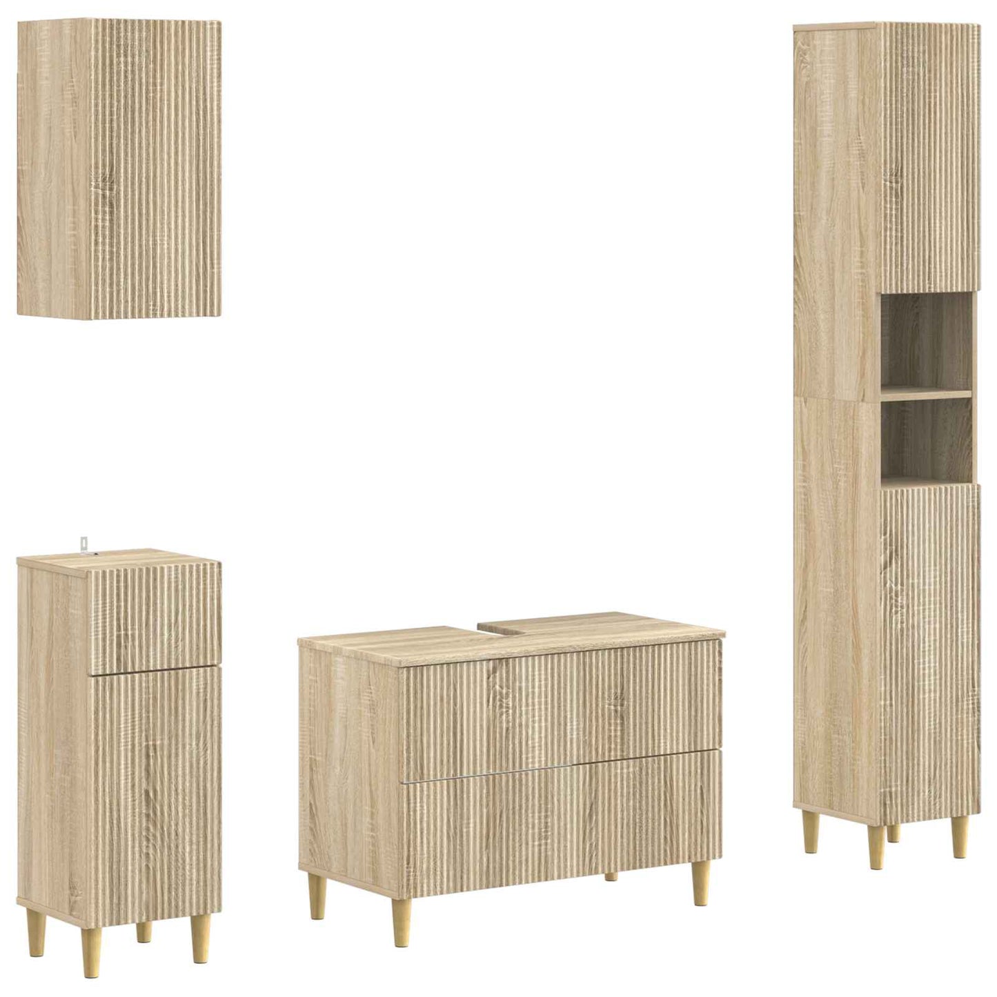 4-delige Badkamerkast Set ARNHEM Sonoma Eiken Bewerkt hout is nu te koop bij PeponiXL, paradijselijk wonen!