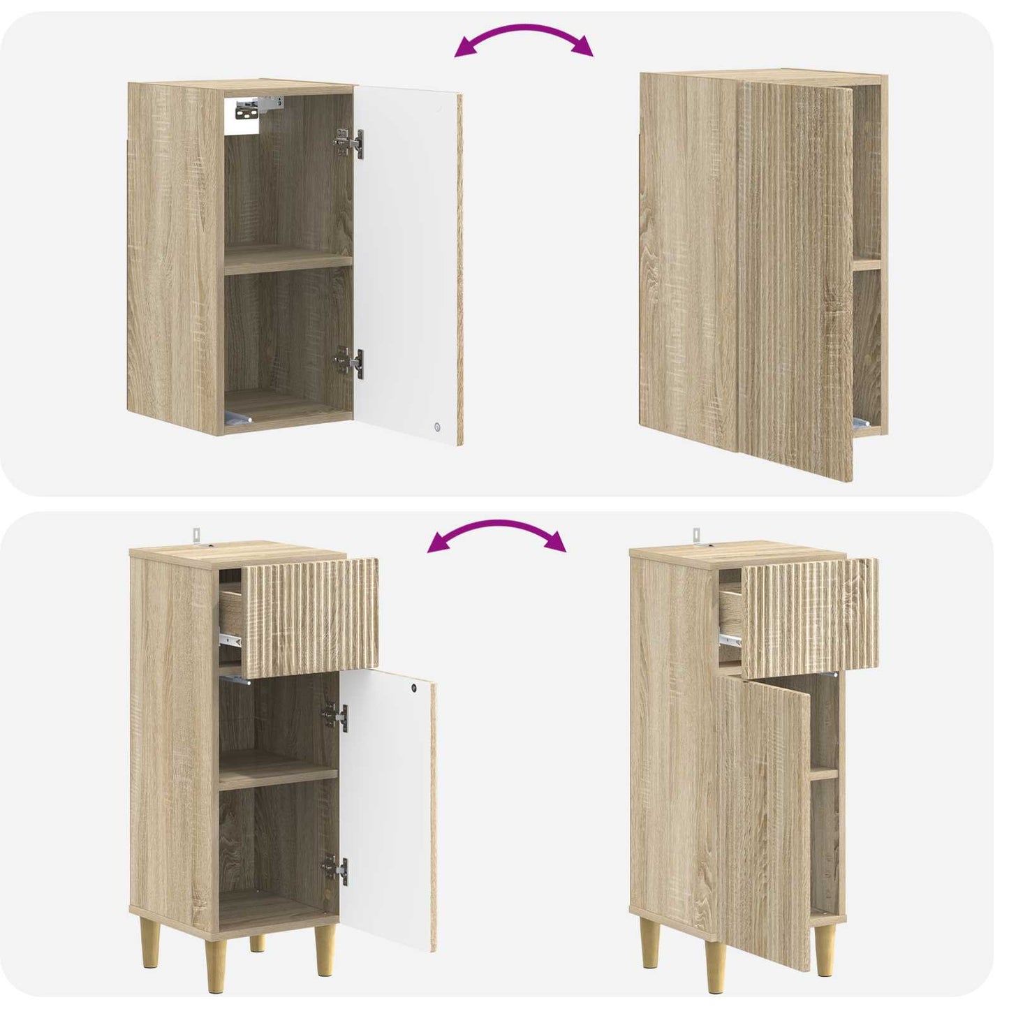 4-delige Badkamerkast Set ARNHEM Sonoma Eiken Bewerkt hout is nu te koop bij PeponiXL, paradijselijk wonen!