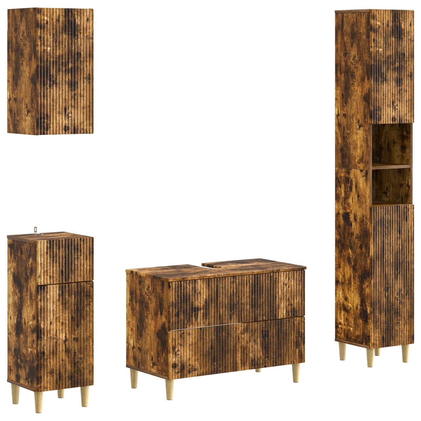 4-delige Badkamerkast Set ARNHEM Gerookt eiken Bewerkt hout is nu te koop bij PeponiXL, paradijselijk wonen!