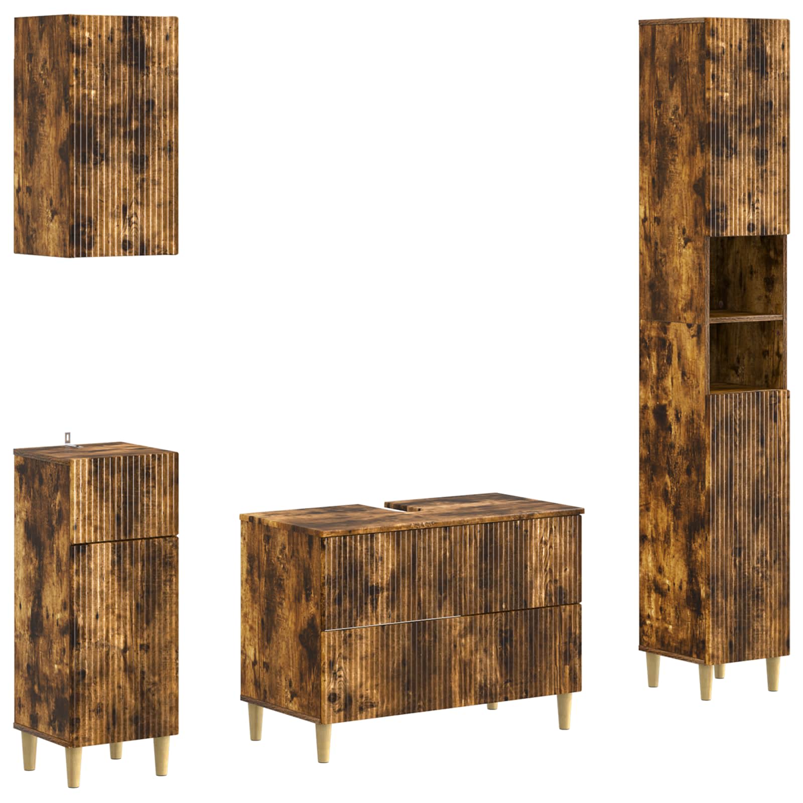 4-delige Badkamerkast Set ARNHEM Gerookt eiken Bewerkt hout is nu te koop bij PeponiXL, paradijselijk wonen!